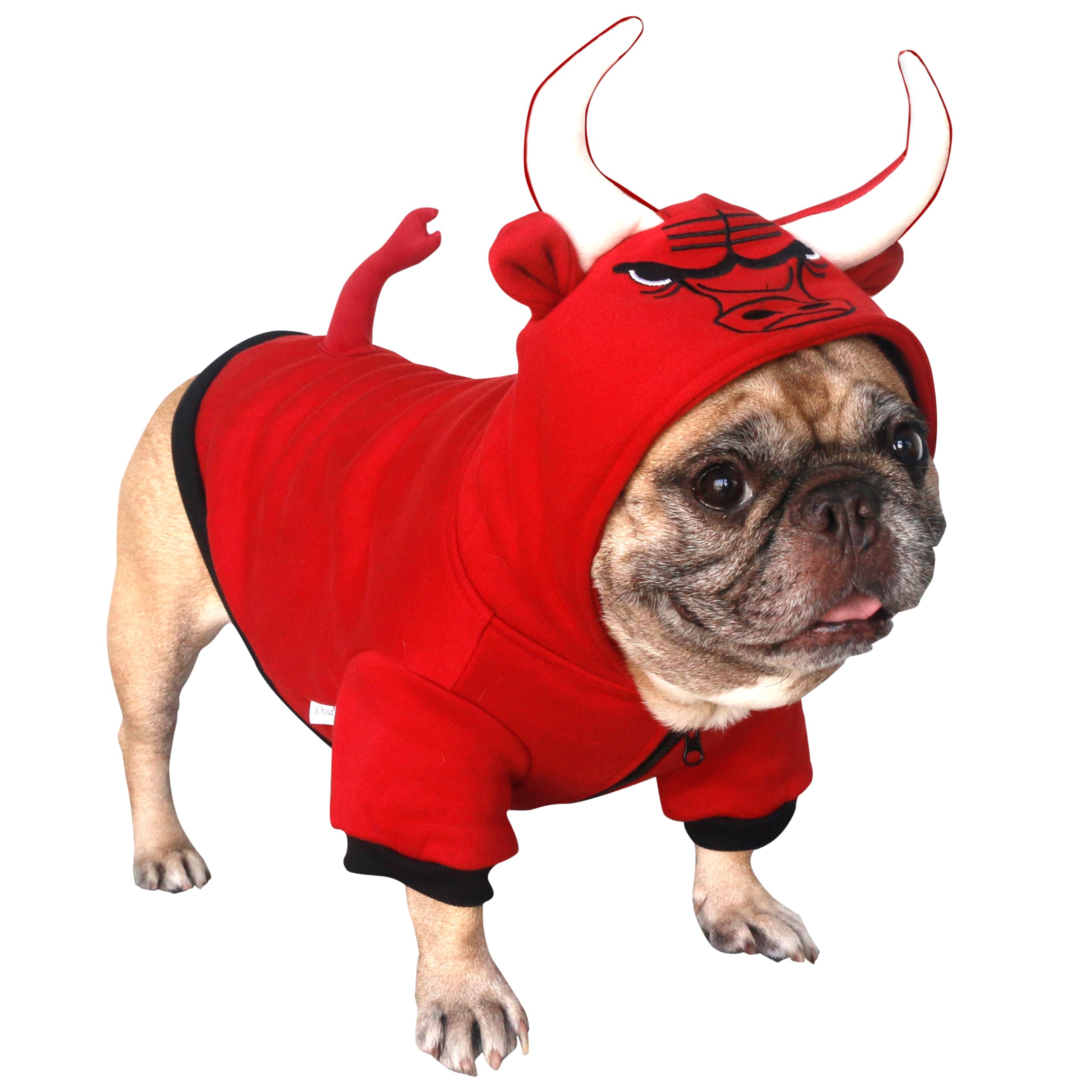 iChoue I am a French Bulldog Raging Bull Halloween Costumes Clothes Hoodies for Small Dogs Cold Weather Winter Coats Frenchie English Pug Pitbull Boston Terrier - Red, Medium