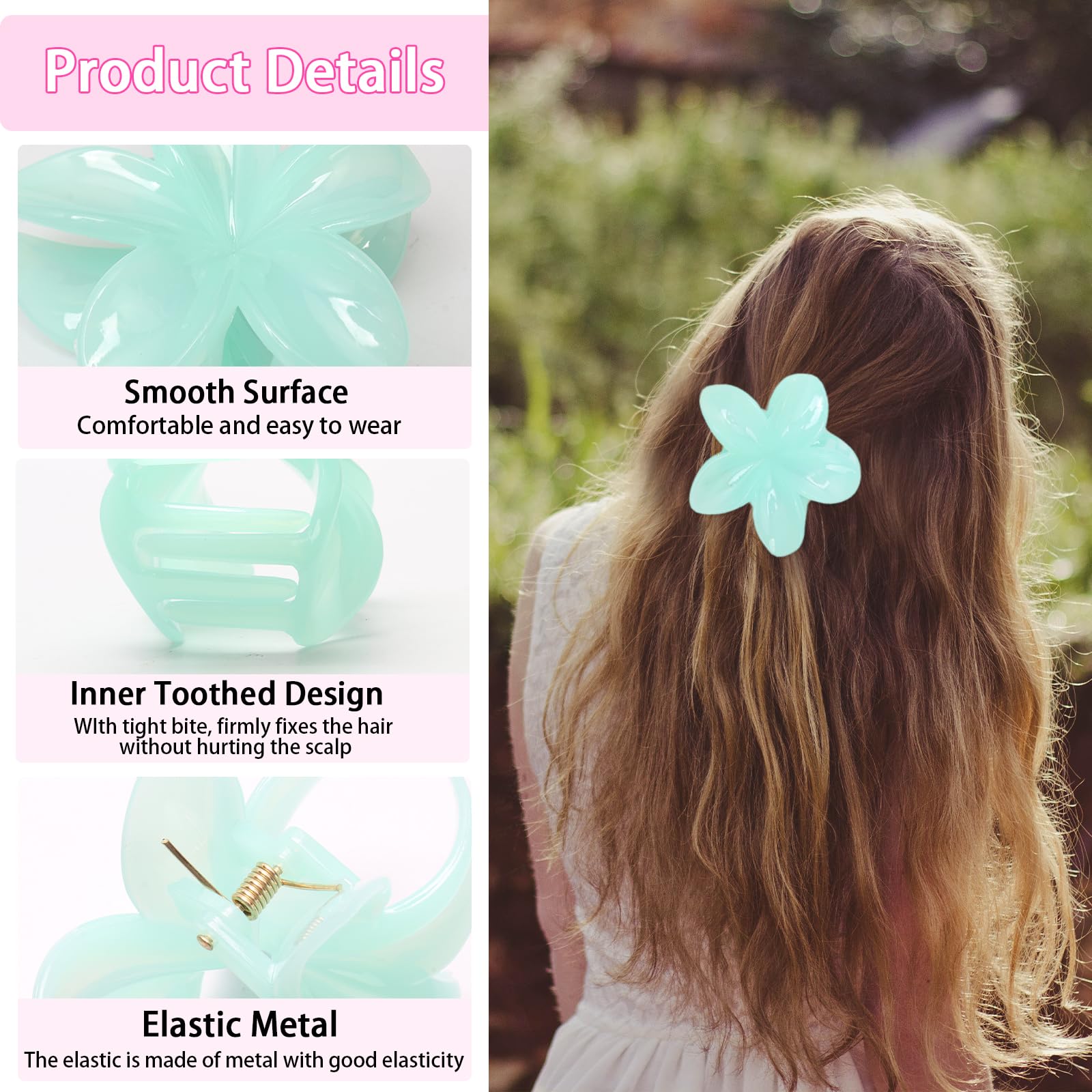 5PCS Flower Claw Clips, Nonslip Flower Hair Clip - Image 3