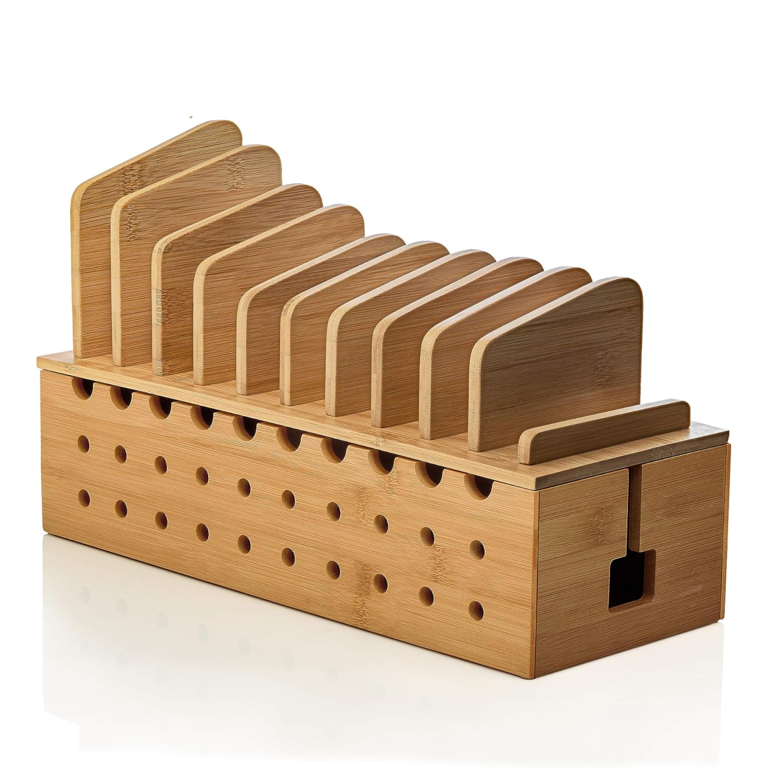 Prosumer's Choice Ständer für mehrere Ladestationen mit Kabelbox-Organizer – Schreibtisch-Organizer aus Bambus für 10 Geräte und Kabelmanagement – ​​kompatibel mit Smartphones und Tablets