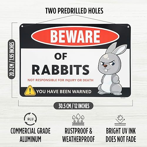 Miniatura 2 de Venicor Letrero decorativo con texto en inglés Beware of Rabbit, 8 x 12 pulgadas, aluminio, decoración de conejo, accesorios de regalo, suministros