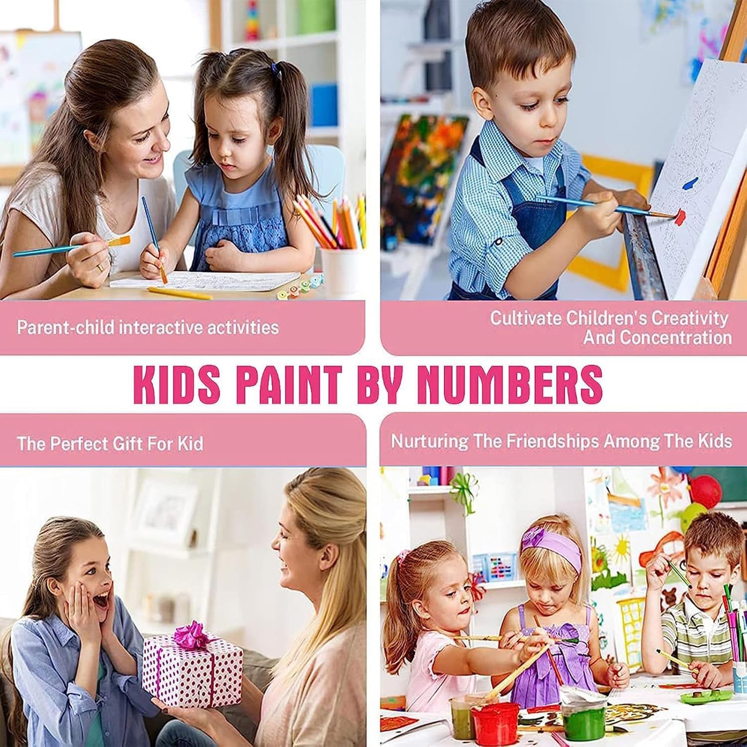 CraftyTime 6 Pack Framed Paint by Numbers Kit for Kids- Cartoon Painting Kits for Kids Ages 4-8-12, Cartoon Easy Paint by Numbers with Frame 8x8 Inch