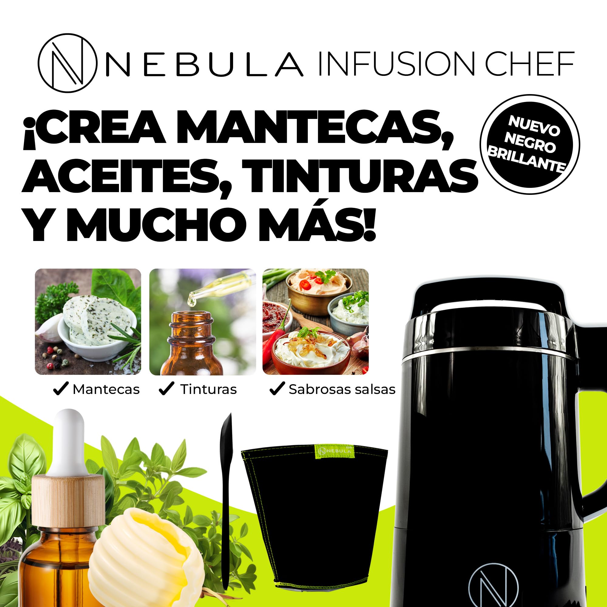 Nebula Infusion Chef | Tinkturen | Reinigungsmodus | Schwarz | 1200ml | Elektrisches Gerät Zur Herstellung Von Kräuterbutter, Öl Und Gummibärchen | 1200ml Fassungsvermögen