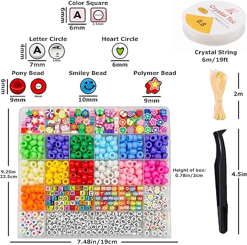 Miniatura 3 de Luwanio Kit de fabricación de pulseras, cuentas de poni, cuentas de arcilla, cuentas sonrientes para pulseras de amistad, fabricación de joyas, kit
