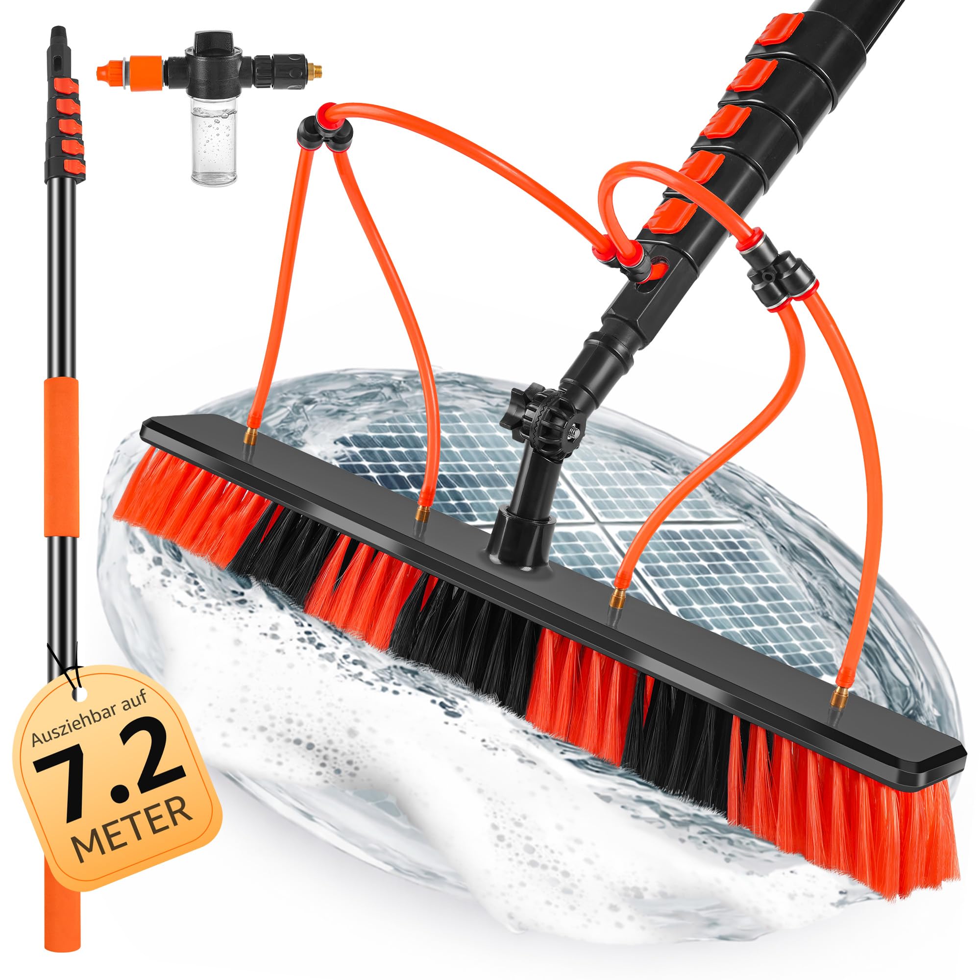 XDOVET Brosse de Lavage télescopique à 4 Trous - 7,2 m - Brosse de Lavage avec Manche télescopique - Barres télescopiques Extensibles - Kit de Nettoyage PV pour Le Nettoyage des fenêtres 1pcs