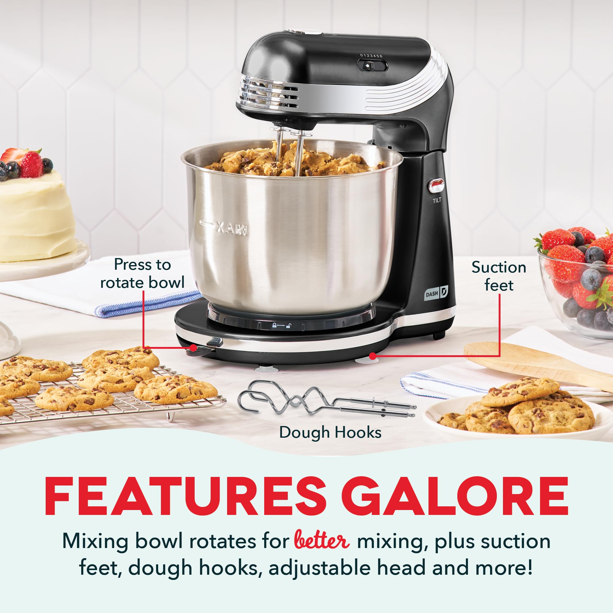 Dash Everyday Stand Mixer - Compact Tilt-Head Stand Mixer for Everyday Recipes - 6-Speed Power with Stainless Steel Bowl - Black, 3-Quart view 6