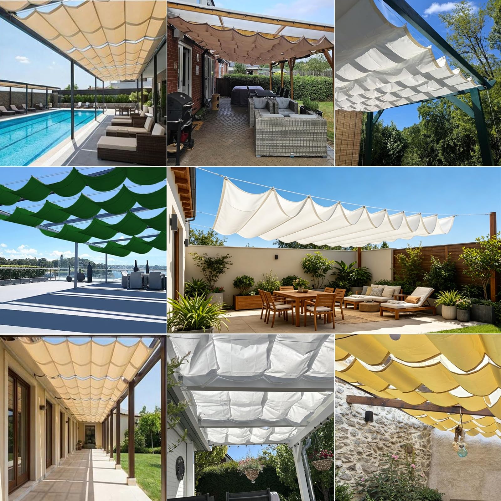 Einziehbare Welle Sonnensegel 3 x 3.5 m Pergola, Wasserabweisend Einziehbar Welle Überdachung, Uv-Schutz 50+, Wetterfest, Sonnenschutz für Garten Pergola Balkon Terrasse, Gelb