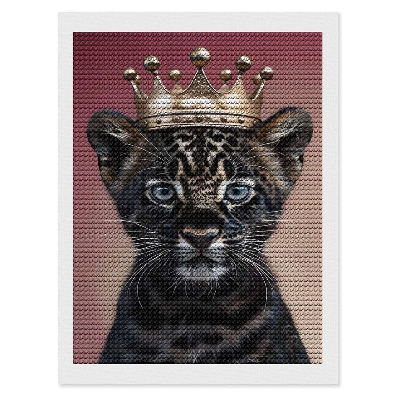 Junmoney Leopard Cub King Diamond Painting Set 12"x16", Neat Printed Canvas, with Tool Kit, Bedroom Decor, Gift Idea, Complete Accessories