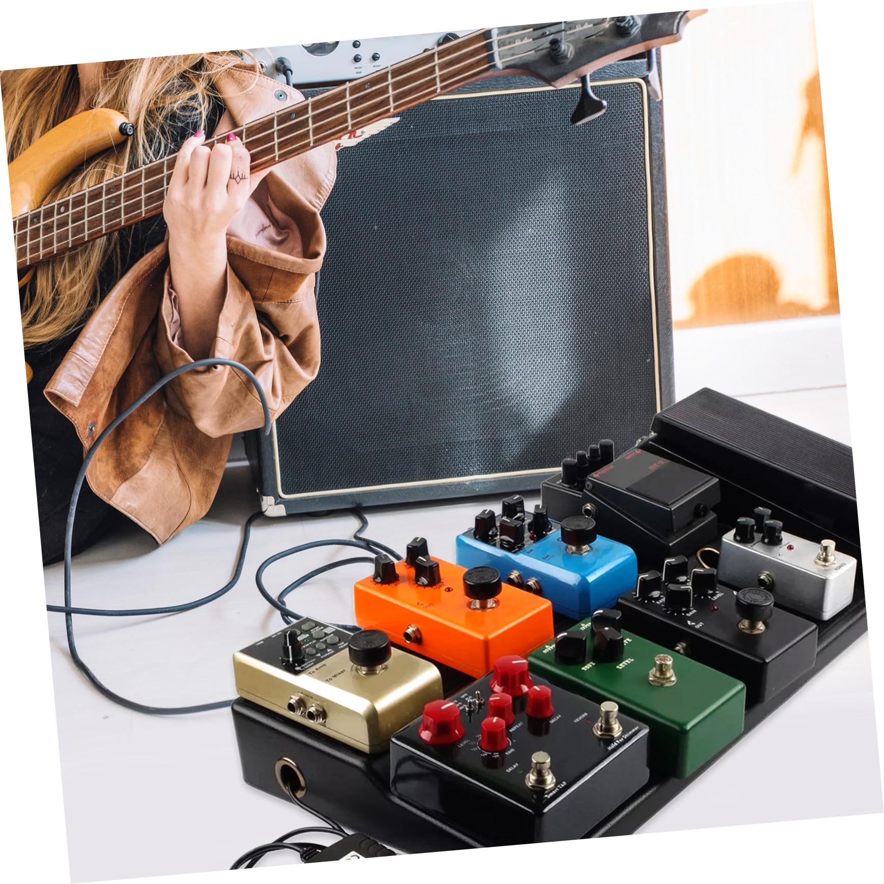 SHINEOFI Effektboard für Gitarre mit Ständer Kompaktem Design für Transport und Flexiblem Pedal-halterungssystem um Kabelsalat zu Vermeiden