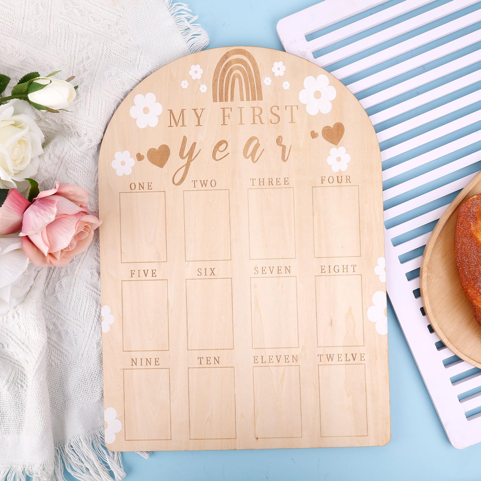 PEUTIER Cornice Foto per Bambino, Cornice per Foto Personalizzata per Il Mio Primo Anno Tavola in Legno per Decorazioni per la Scuola Materna del Compleanno del Bambino della Ragazza del Ragazzo