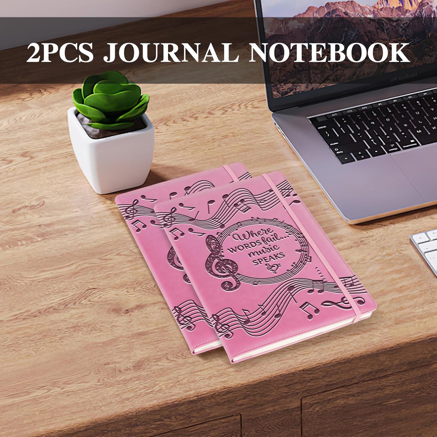 Music Gift 2 PCS Blank Sheet MUSIC Notebook Where Words Fail music Speaks Gift Manuscript Paper Notebook (2pcs Music -Pink)