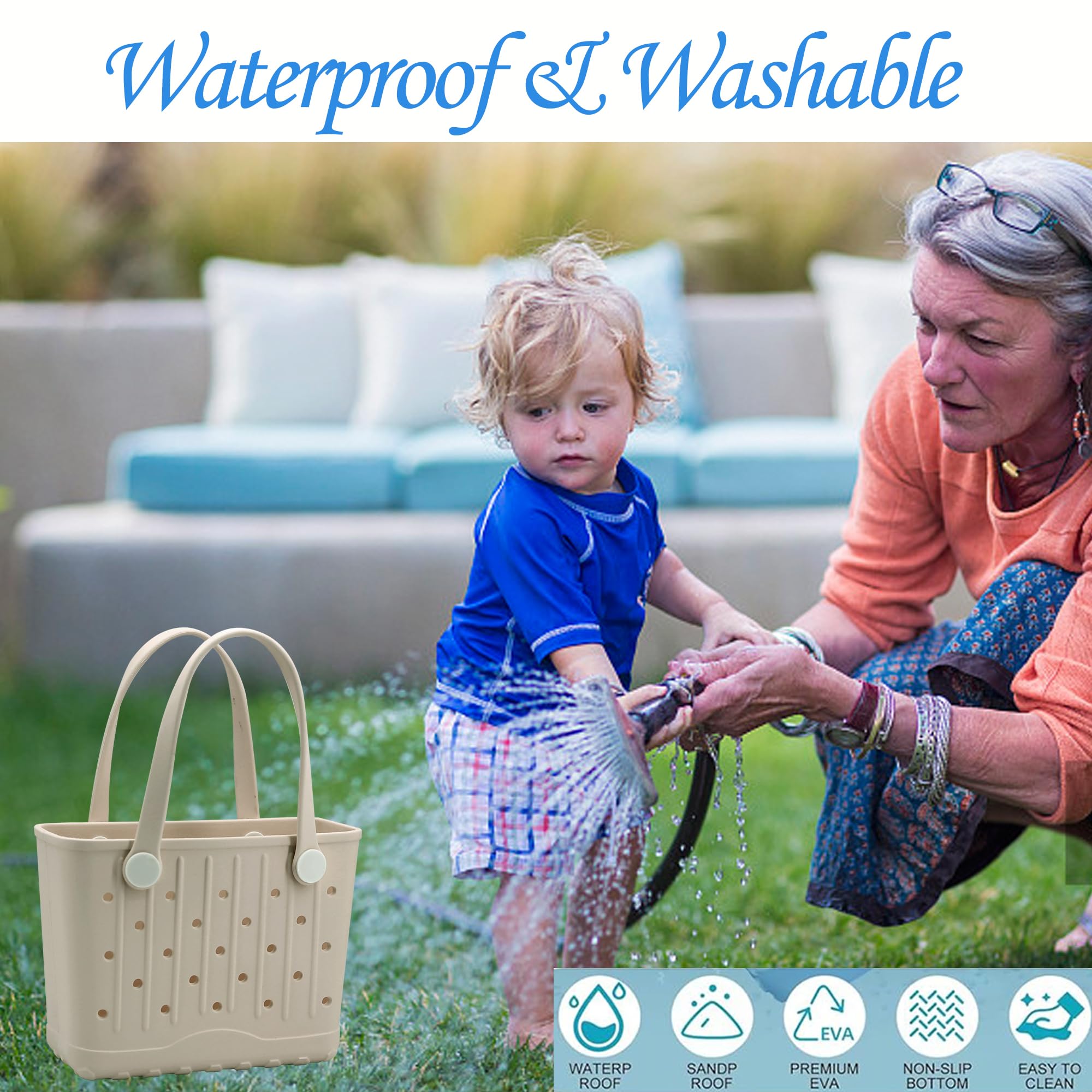 Rubber Tote Bag Small Beach Bag Waterproof Travel Bags Washable Tote Portable Open Handbag for Sports Beach Boat Outdoor
