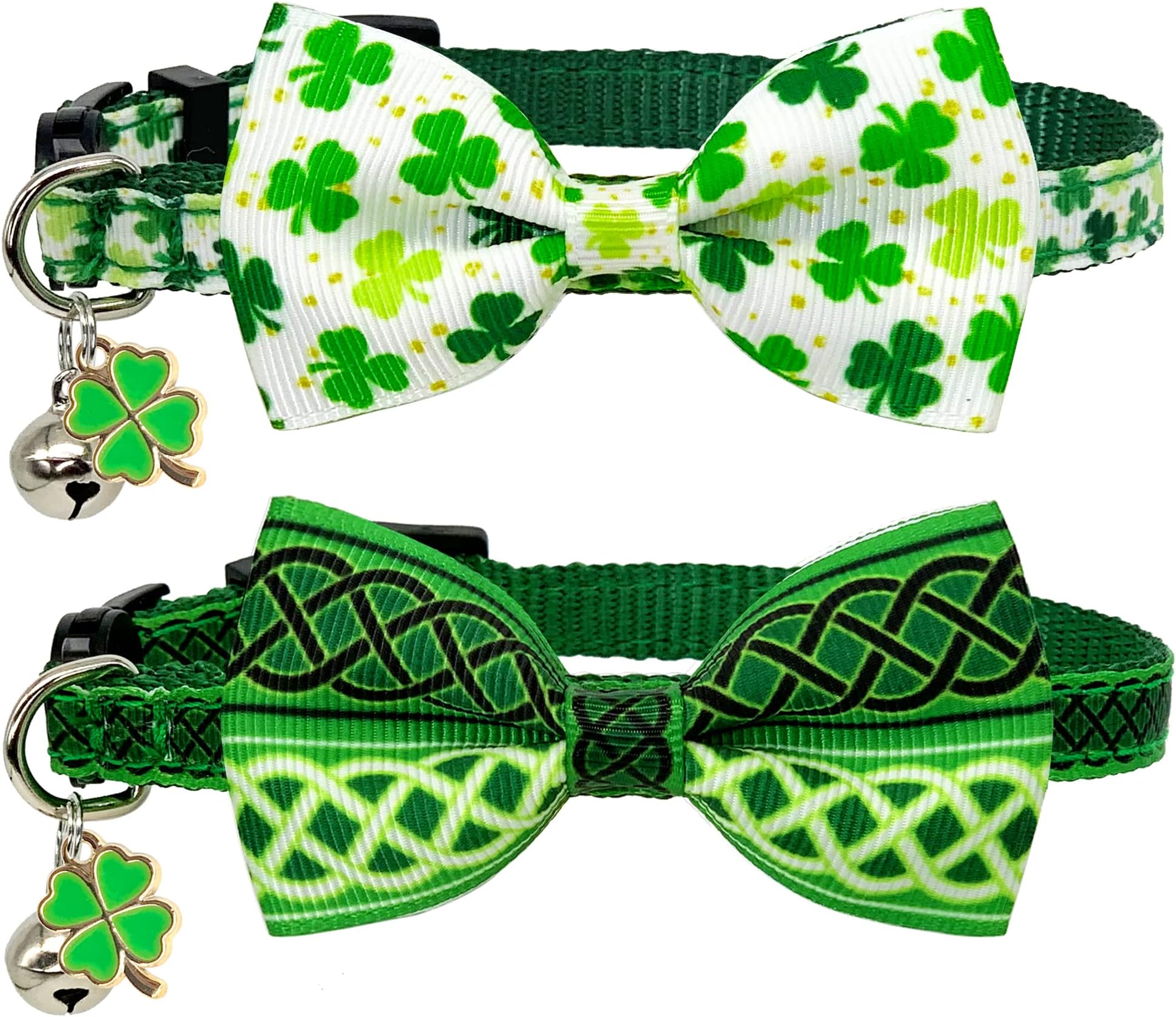 Pet Supplies Sucrain 2 Pack St. Patrick's Day Cat Collar with Bow Tie