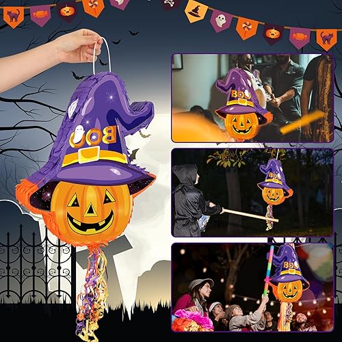 Miniatura 3 de Leitee 1 pieza de piñata de Halloween con temática de Halloween, piñata de papel rellenable para dulces, juguetes, decoración colgante de Halloween