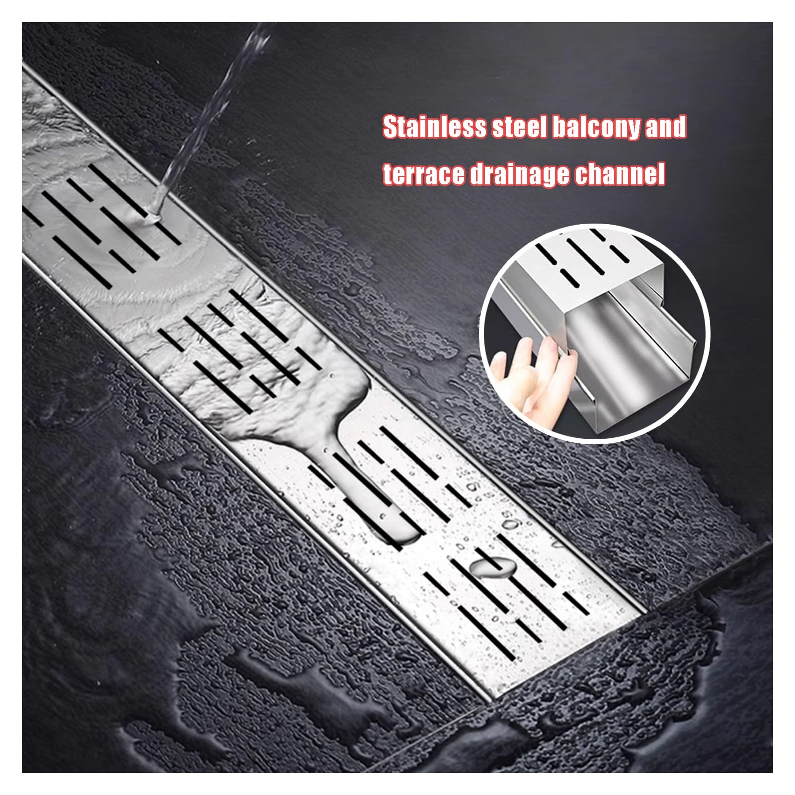 Sistema de Drenaje de Rejilla de Acero Inoxidable con pequeños Canales de Recogida de Agua para Patios. Drenaje de Zanja Duradero con Rejilla de Acero Inoxidable 304 (3 cm de Alto x 7 cm de