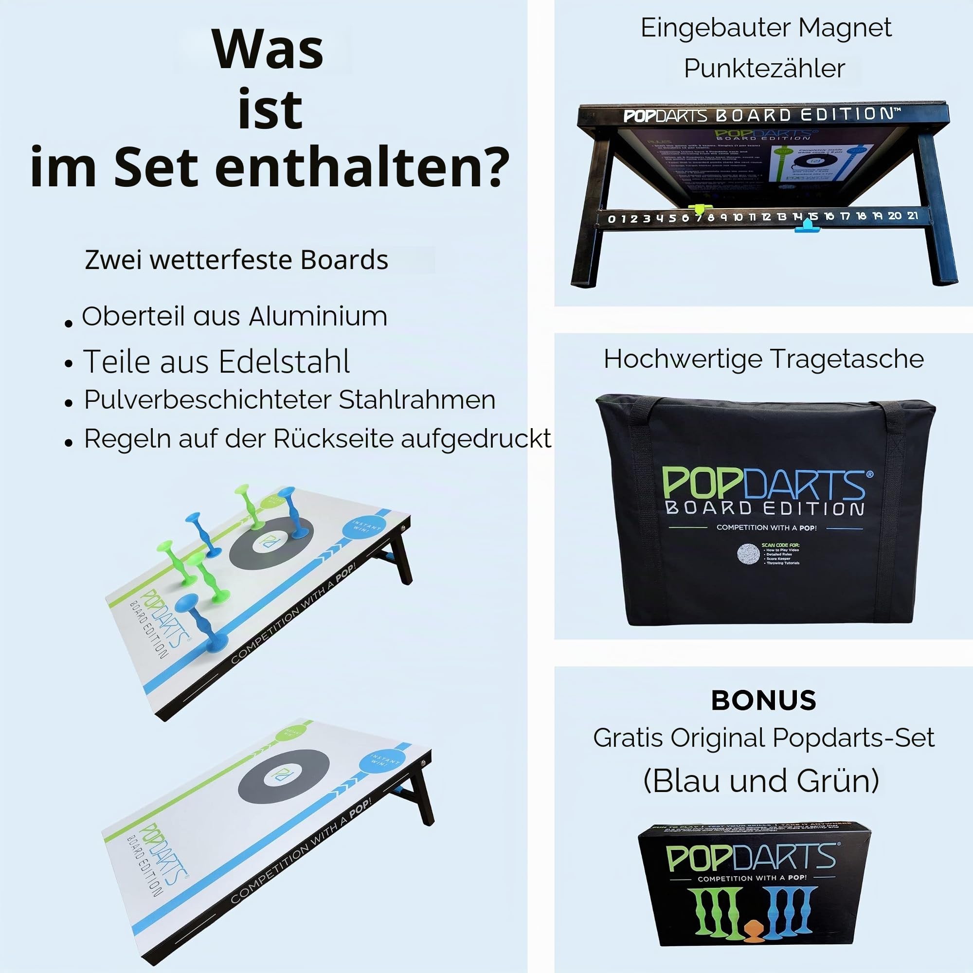 Popdarts Board Edition Set - Two Great Games in ONE - includes 2 Aluminum All-Weather Boards, Original Set, Premium Travel Case, & Built-in Score Keeper.