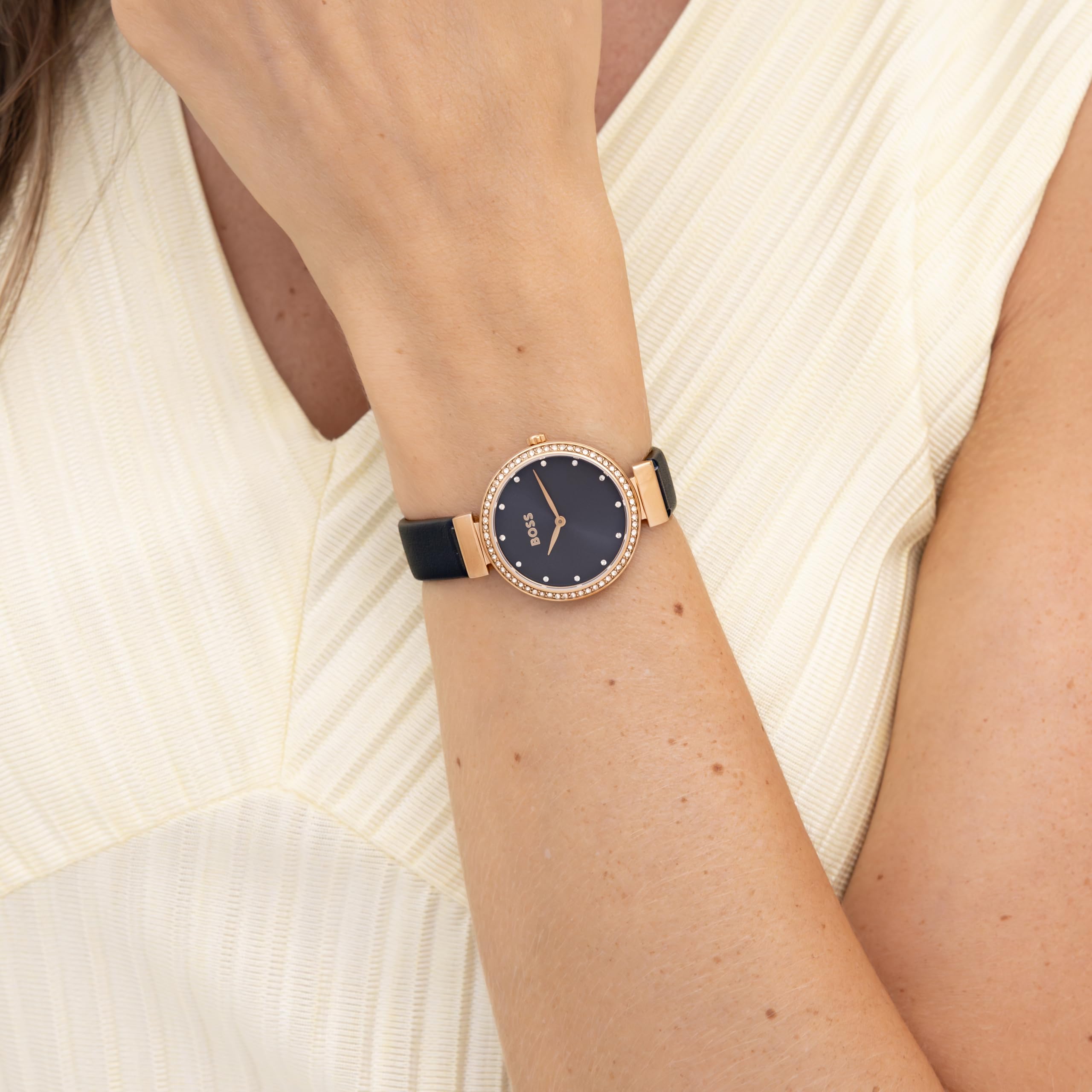 BOSS Analog Quarzuhr für Damen Kollektion Celebration mit Blaues Lederarmband - 1502477