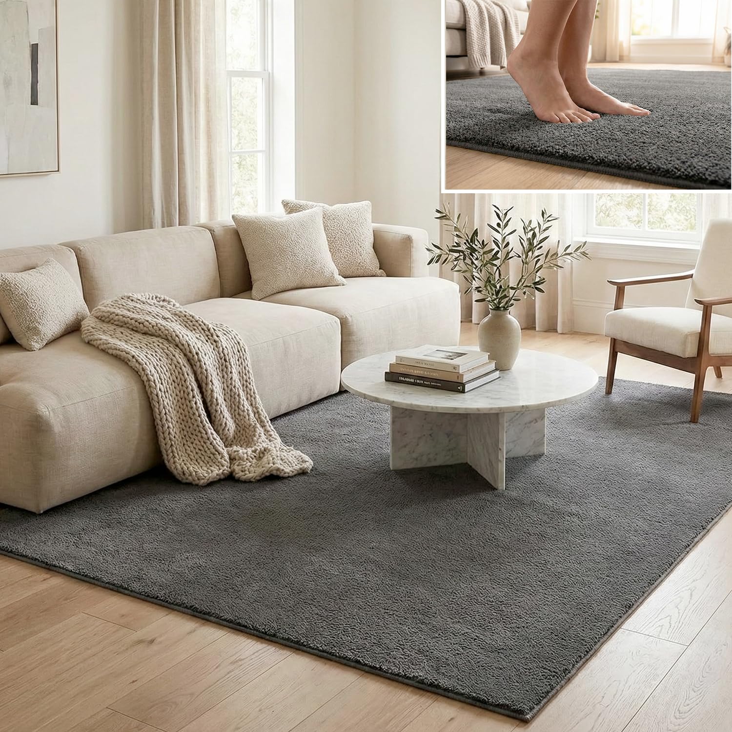 Tapis de salon, chambre, salle à manger, poils courts et doux, 100 x 200 cm, anthracite uni, moderne, lavable, antidérapant