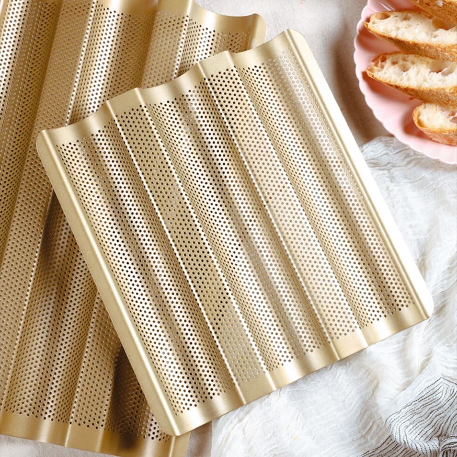 Bandeja de hornear de metal perforado de acero al carbono de 3 ranuras de onda de pan francés bandeja para hornear baguette molde molde de pan de bricolaje 3 piezas