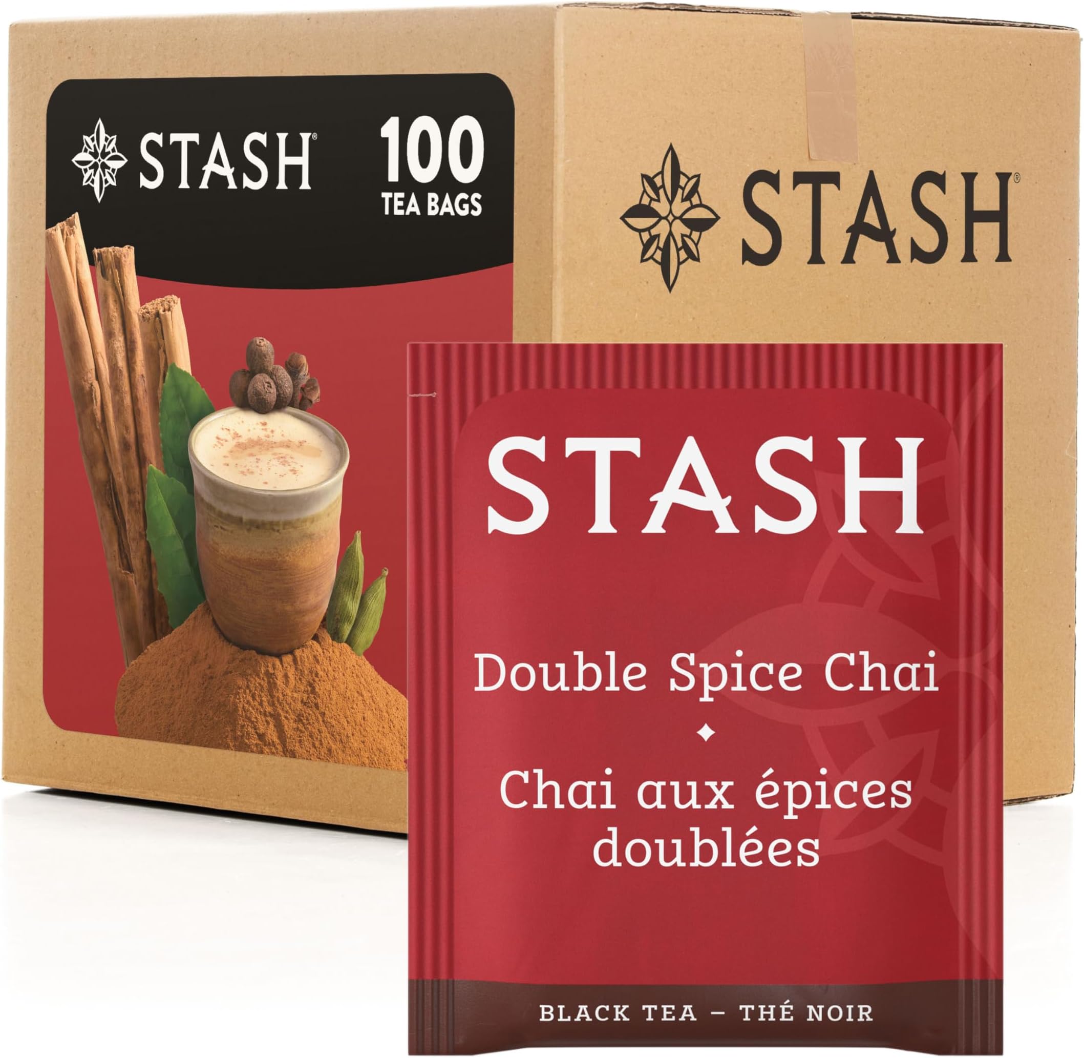 Tea Double Spice Chai Black Tea, Box of 100 Tea Bags (Packaging May Vary)