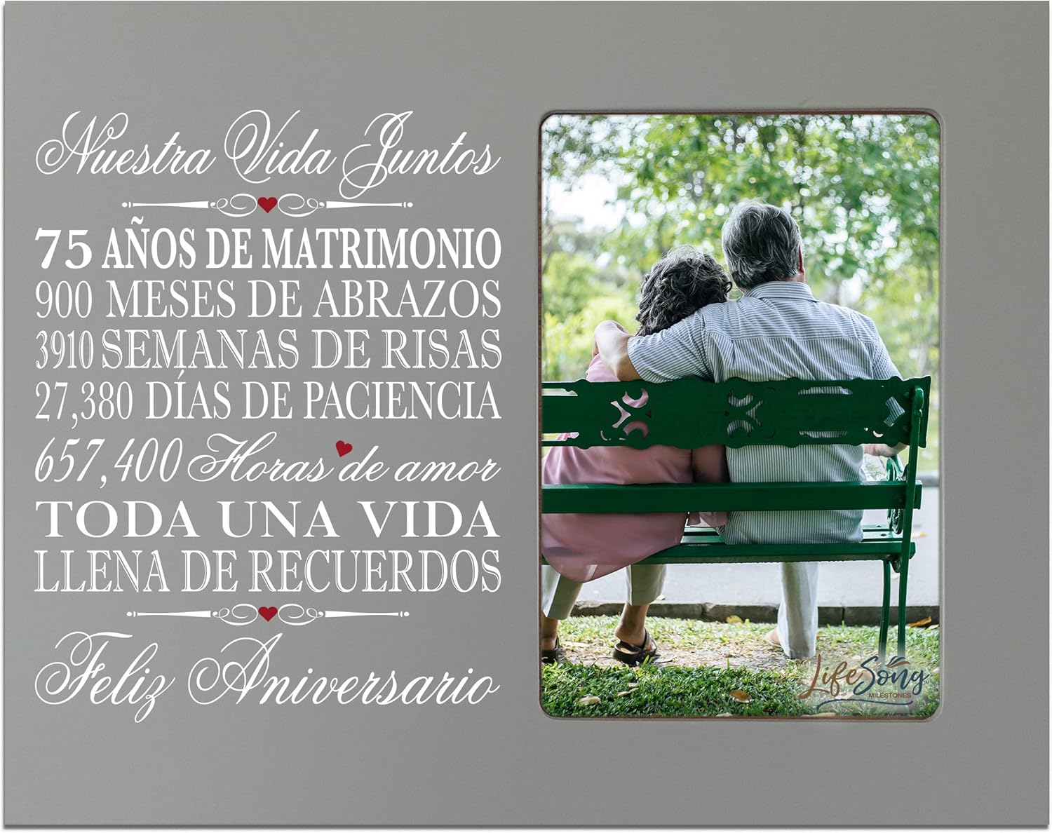 LifeSong Milestones 75th Anniversary Picture Frame Marriage Keepsake Gift with Spanish Verse - Seventy Five Years Wedding Keepsake Gift for Parents Husband Wife Him Her Holds 8x10 Photo (Black)