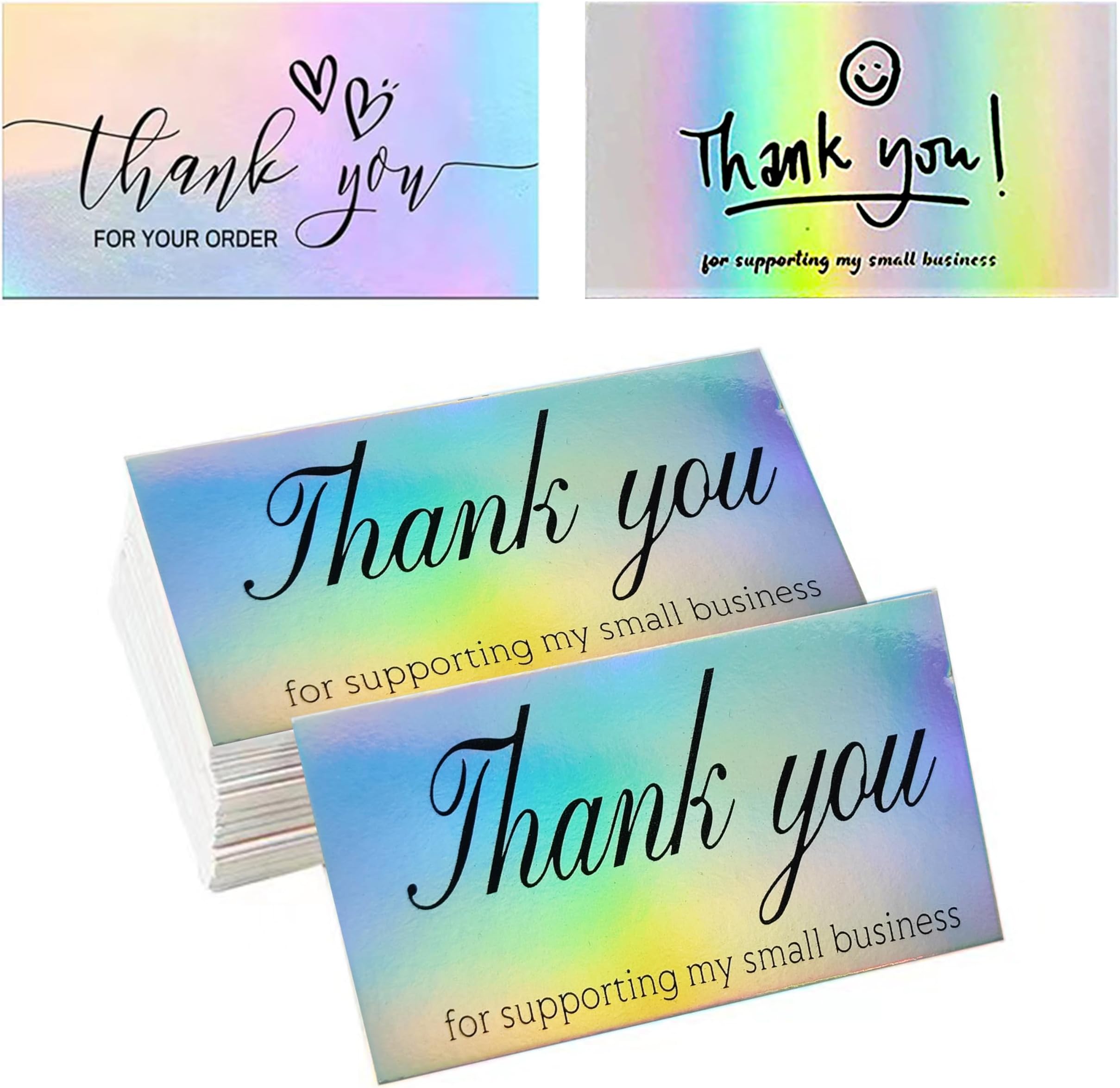 Taipoilbow150 Pcs Reflective Holographic Silver Thank You Note Cards, Mini 3 Styles Thank You for Supporting My Small Business Greeting Cards for Retail Store Owner Goods Customer 3.54"x2"(B)