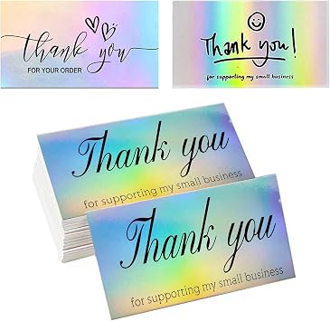 150 Pcs Reflective Holographic Silver Thank You Note Cards, Mini 3 Styles Thank You for Supporting My Small Business Greeting Cards for Retail Store Owner Goods Customer 3.54"x2"B