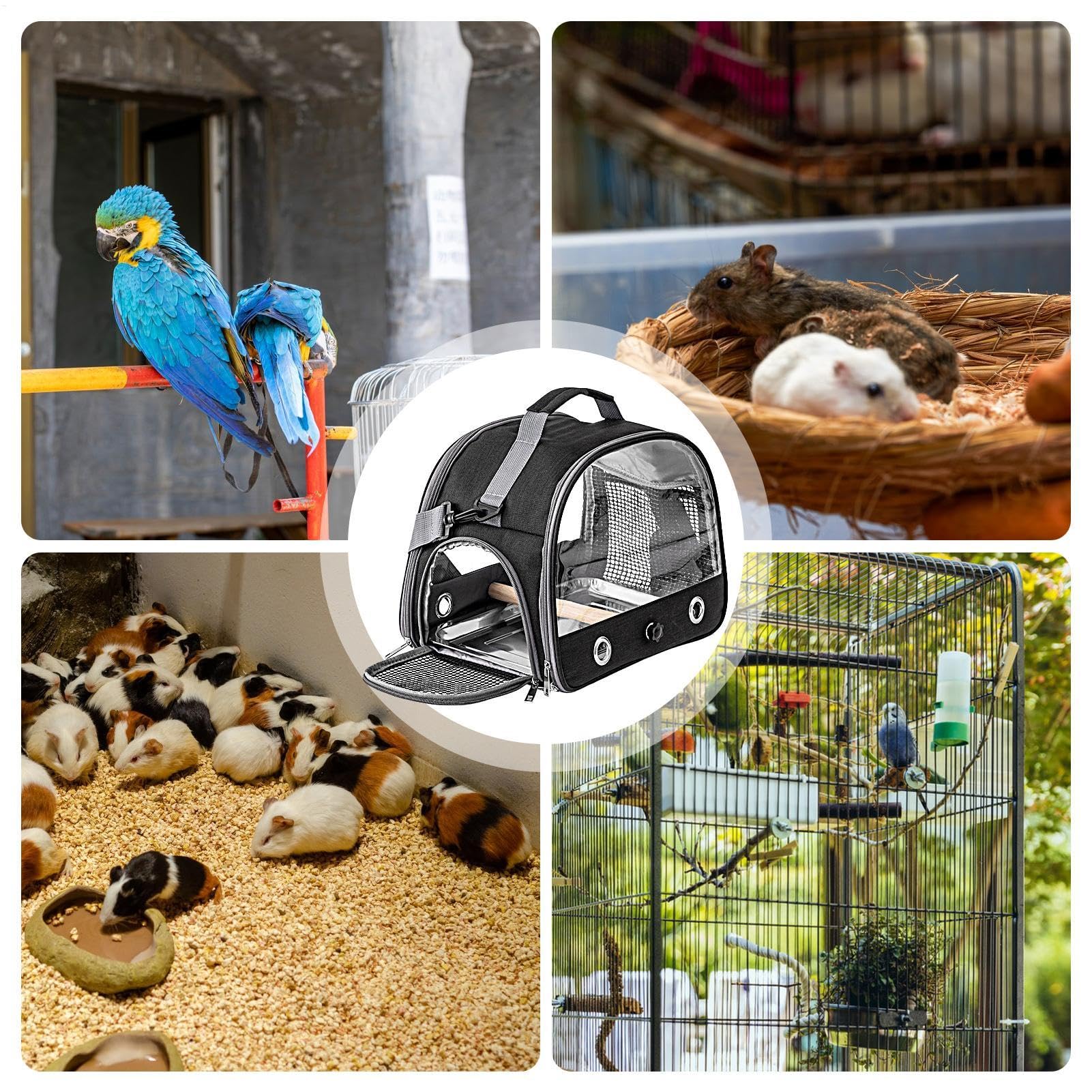 Jaula de viaje para pájaros, bolsa de transporte para pájaros con correa para el hombro, transportador portátil para animales pequeños, 13 x 9.4 x 10.25 pulgadas, ideal para periquitos, periquitos,
