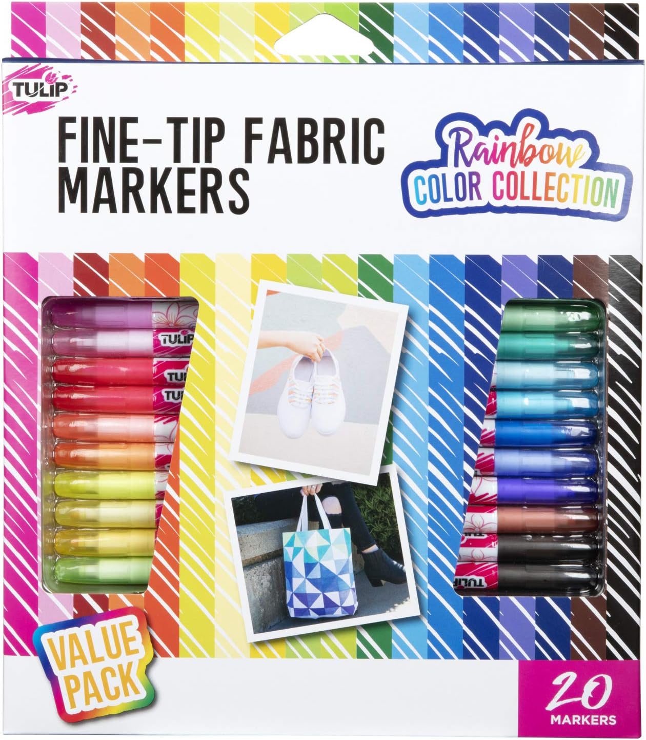 Tulip 20 Pack Rainbow Fabric Markers, Color Collection