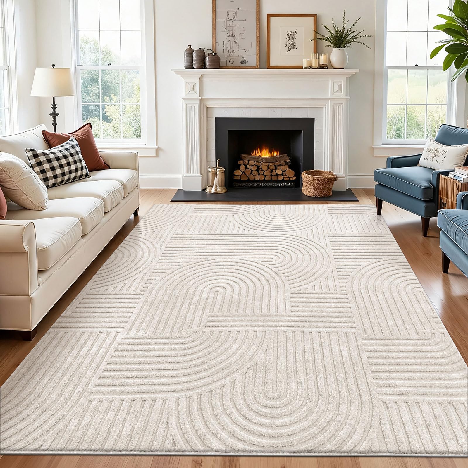 Vloerkleed voor de woonkamer, hoogpolig, wasbaar, 80 x 160 cm, modern, antislip