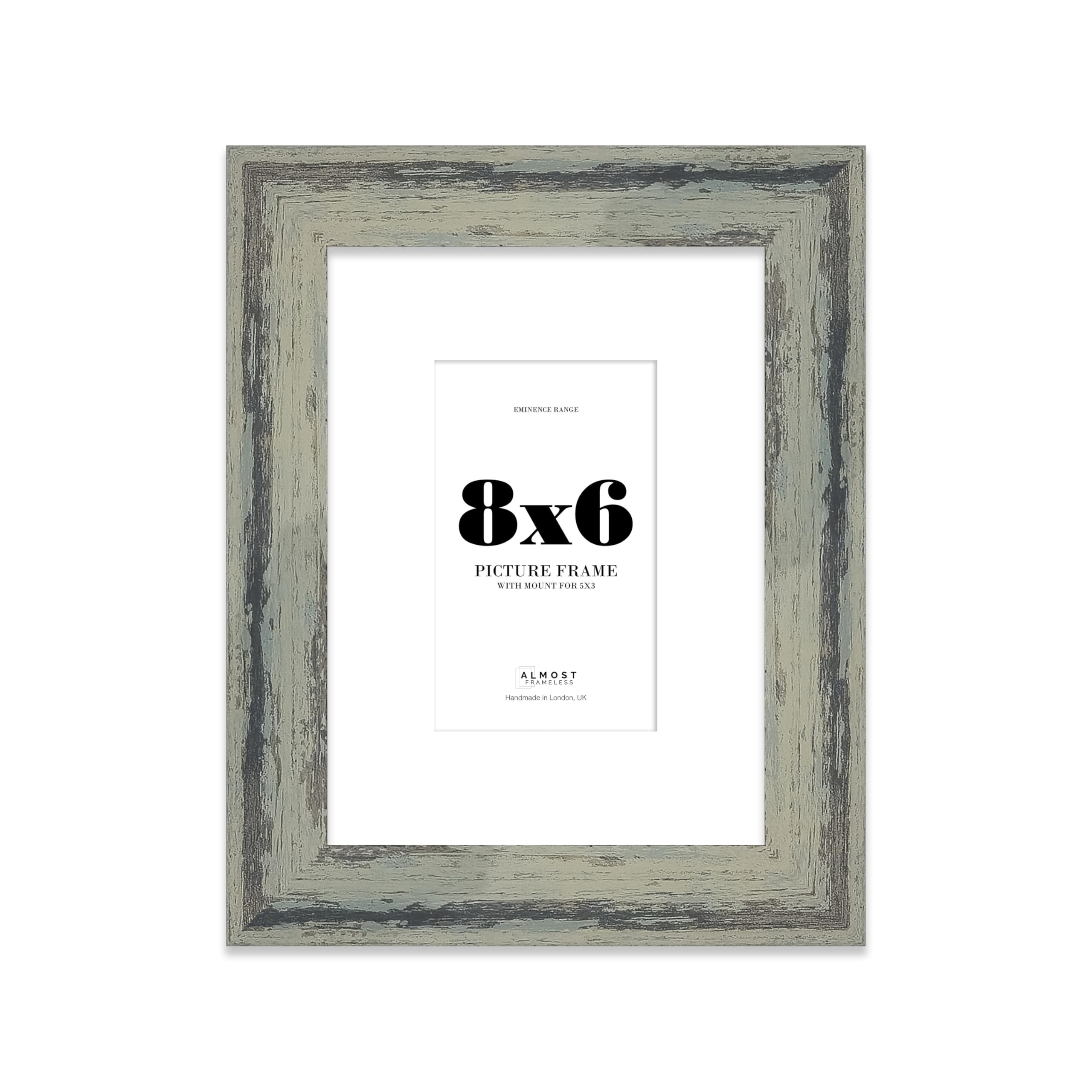 8x6" Distressed Green Picture Frame with 5x3" Mount - Weathered Photo Frame with Distressed Finish, Wall Hooks and Kickstand, 32mm Edge - 1 Pack