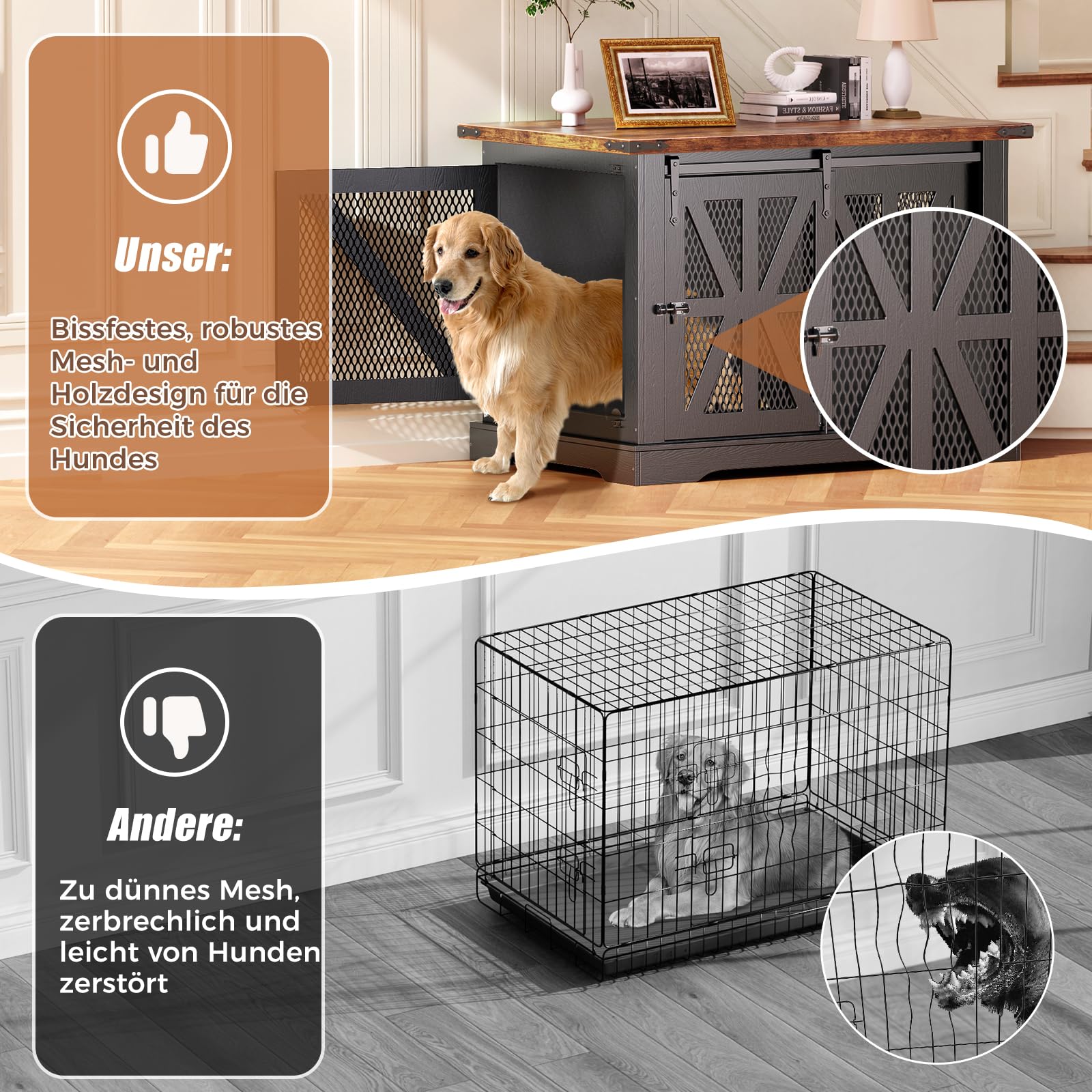 Hundekäfig Möbel, 100 cm Holzhundebox, Dreitüriger Hundekäfig, Schiebetüren, Modernes Hundezimmer für den Innenbereich, für Kleine und Mittelgroße Hunde, Verstärkte Konstruktion, 100x65x67cm, Schwarz