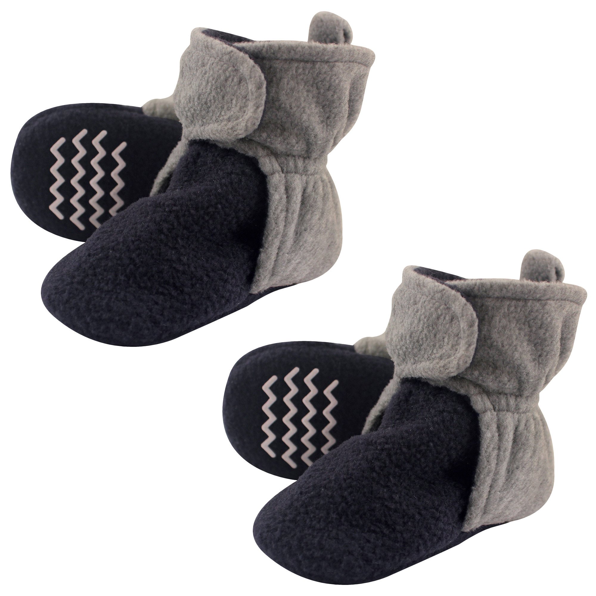 Hudson Baby Cozy Warm Toddler Slipper Booties with Non Skid Bottom, 2 Pack, Navy and Gray, 2T