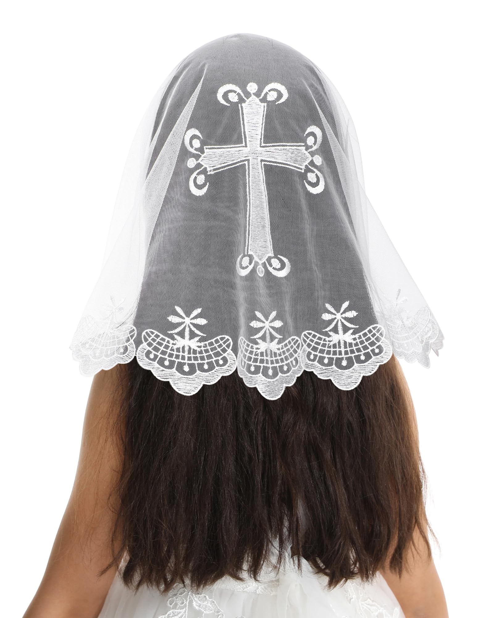 Bozidol Girls First Communion Veil - Round Shape Cosmos Embroidery Church Mass Head Covering Catholic Chapel