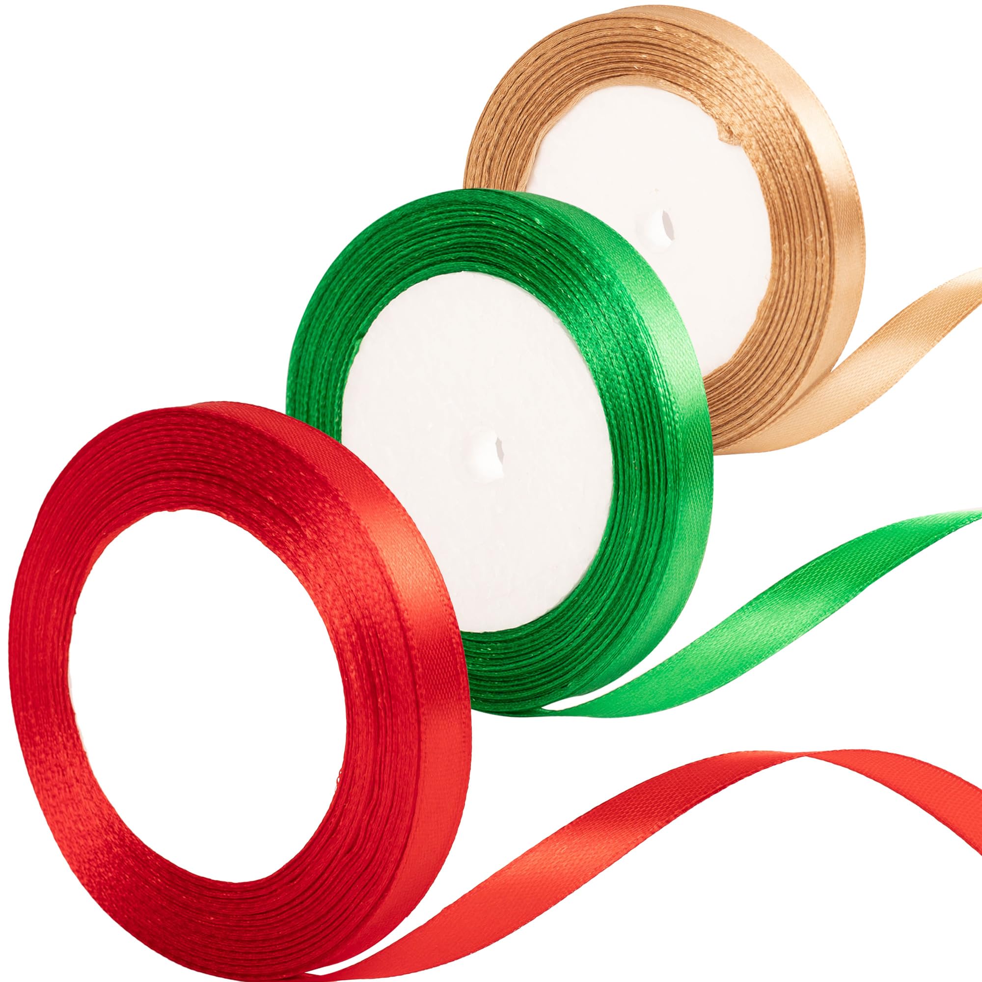 3Rolls 22m x 10mm Thin Gold Red and Green Ribbon Christmas Ribbon for Gift Wrapping, 2/5 inch Slim Gold Red and Green Satin Ribbon for Christmas Cake Xmas Present Wrapping Hair Bow Crafts Decorations โ image 1
