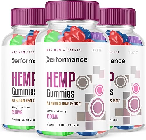 Paquete de 3 gomitas de cáñamo Performance Fórmula oficial Gomitas de alto rendimiento, fórmula extra fuerte, 1500 mg por botella, 25 mg por