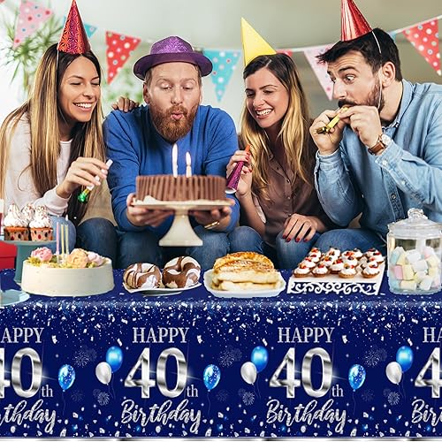 Miniatura 62 de GREHUMOR Mantel de feliz cumpleaños de 3 piezas, color azul plateado, suministros para fiesta de cumpleaños 30, funda de mesa desechable de plástico