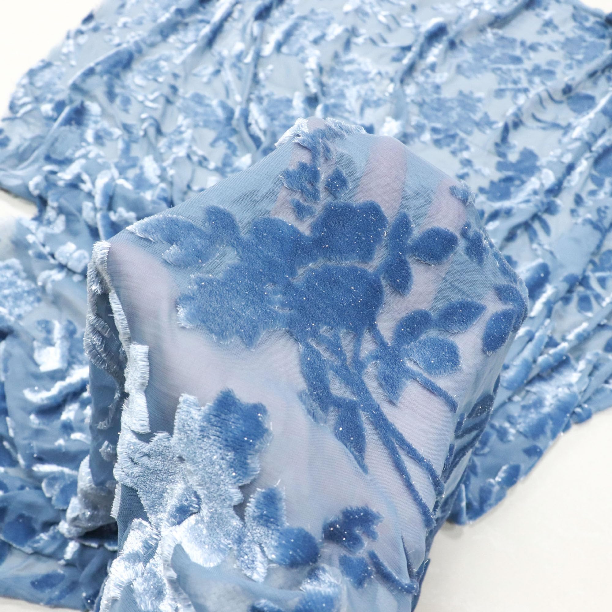 3M x 140CM Pannesamt Stoff Meterware, Transparenter Burnout Samtstoff Blumenmuster, Glänzende Stoffe Zum Nähen, Lurex Stoff Plüschstoff Samt Dekostoff für Kleid Röcke Heimtextilien DIY