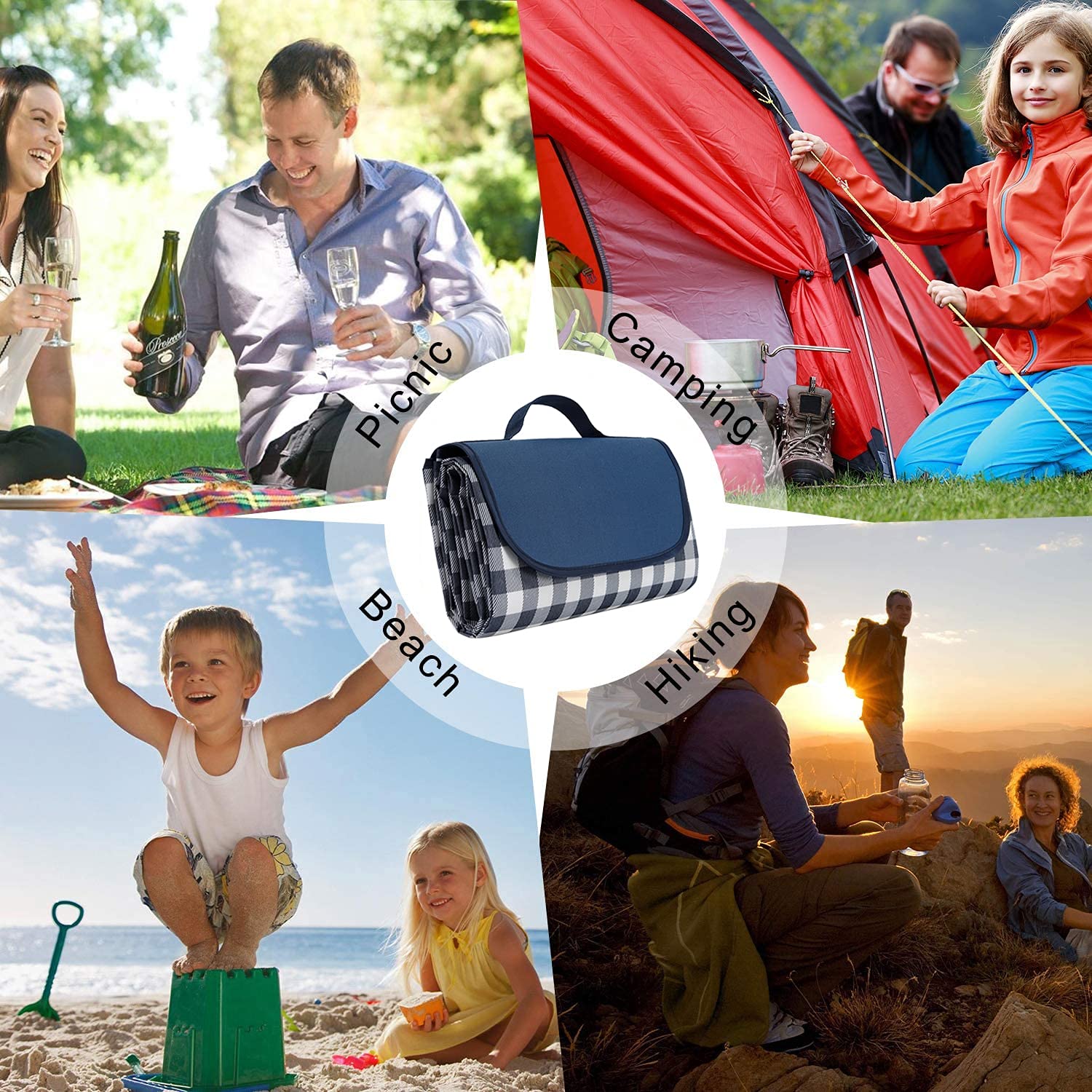 Couverture Camping, Natte de Plage Double, Couverture Pique Niques Impermeable Portable et Pliable, Nappe Picnic pour Les Concerts en Famille, La Plage, Le Parc,Red 2,145x200cm