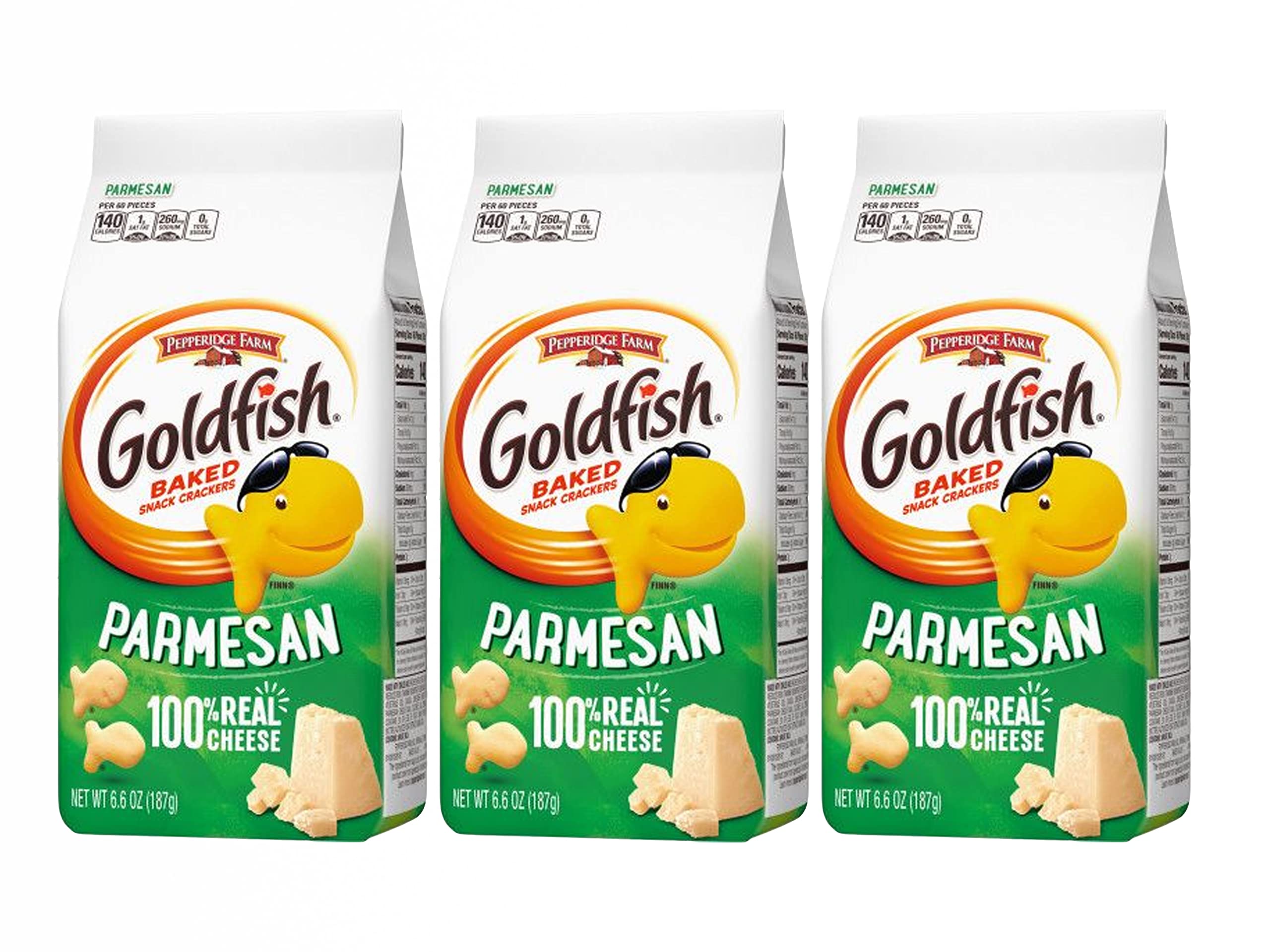 The Bramble Bay Pepperidge Farm Goldfish Baked Snack Crackers Parmesan Flavoured Baked with Real Cheese Pack of 3 X 187g