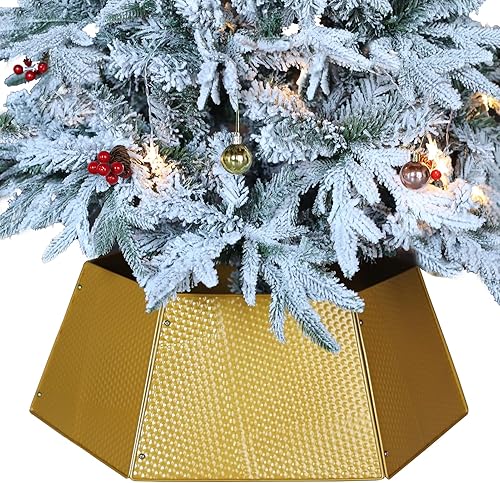 WKHOMEDECO Collar dorado para árbol de Navidad, collar de árbol de metal con rejilla ajustable, árbol de Navidad grande a pequeño, hermosos collares