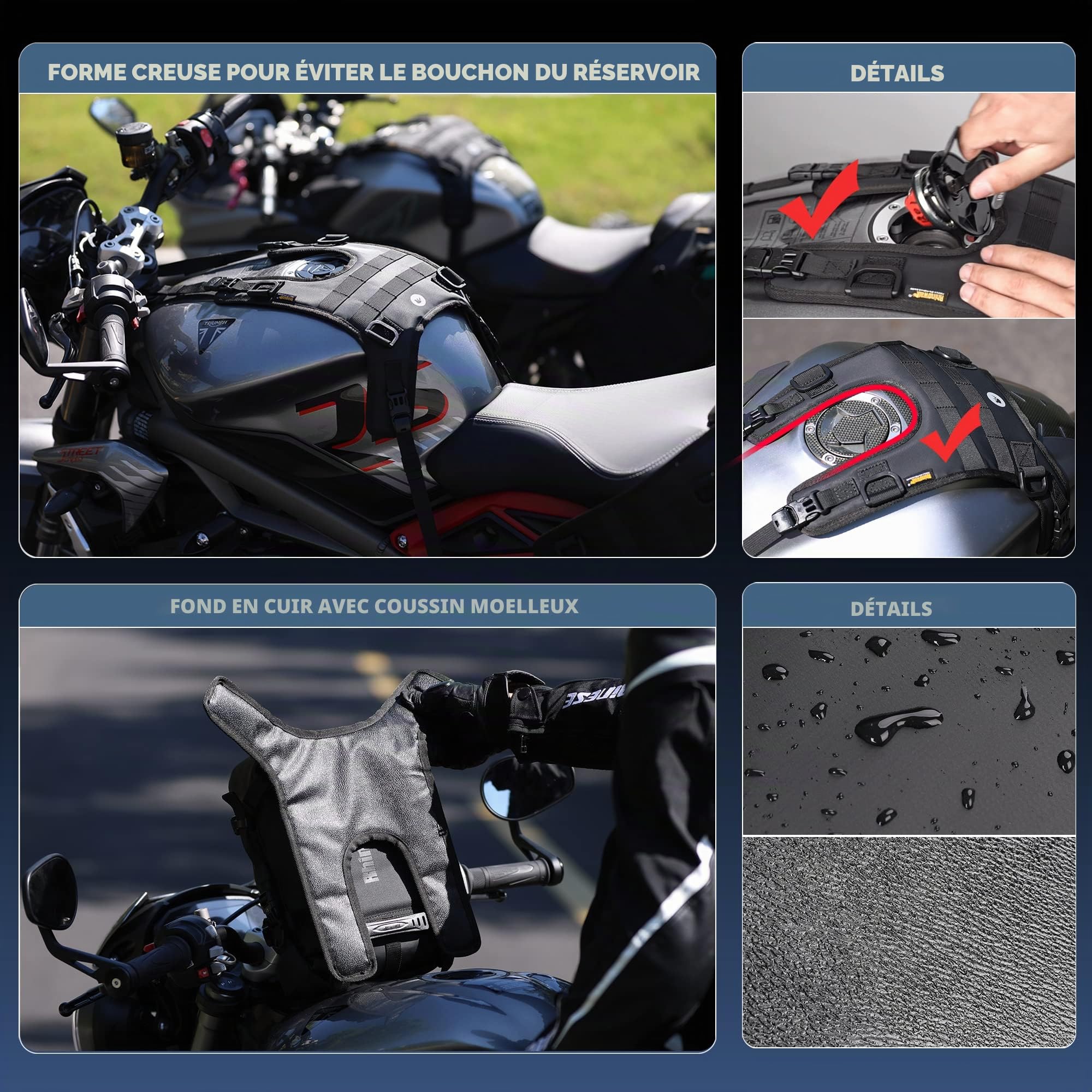 Rhinowalk Base de montage pour réservoir de moto/selle/selle/sac/sac/talkie-walkie