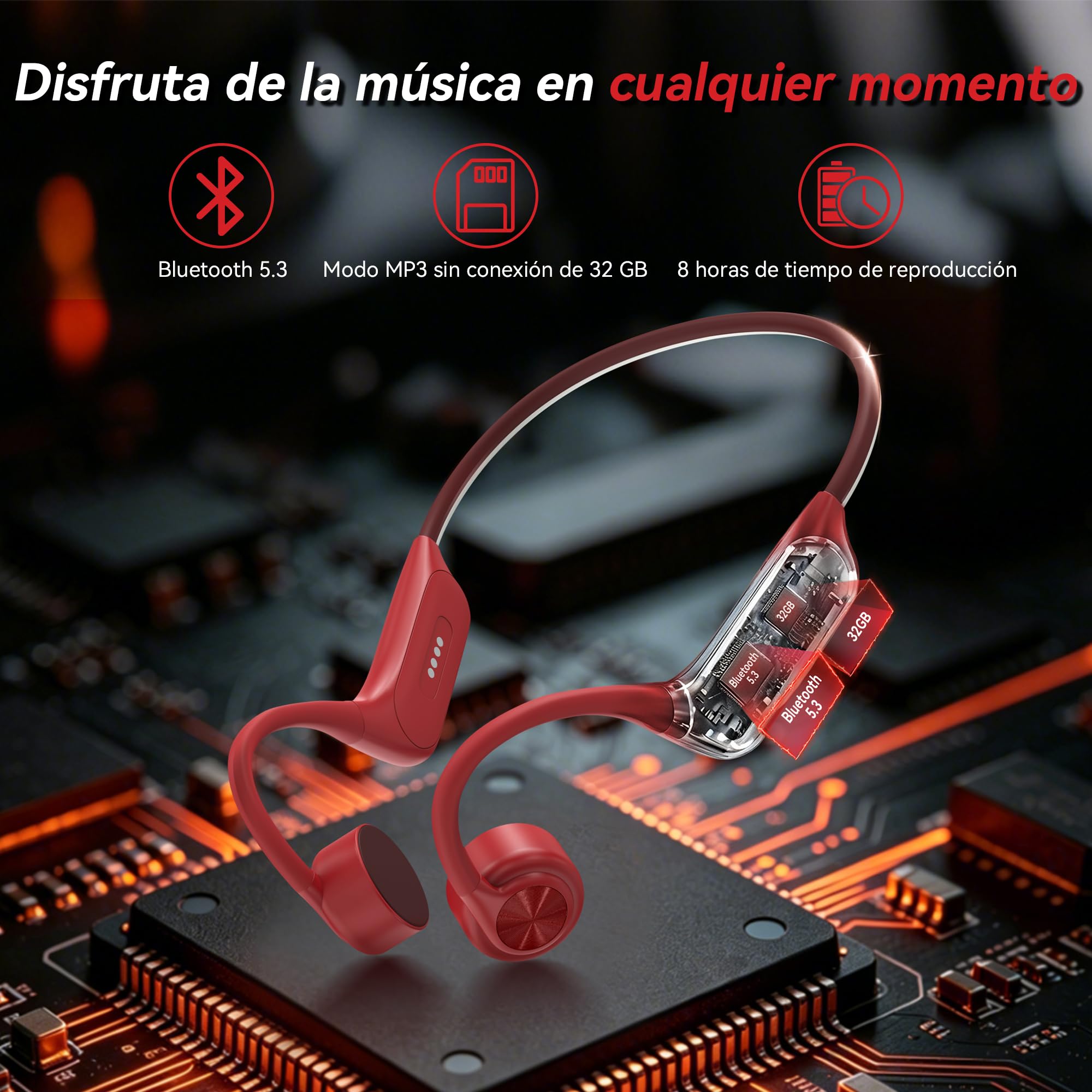 Wantek Auriculares de Conducción Ósea IP68 Impermeables para Natación, Bluetooth 5.3 con MP3 Integrado de 32GB, Auriculares Deportivos Open Ear para Nadar, Correr, Ciclismo y Fitness, 8H
