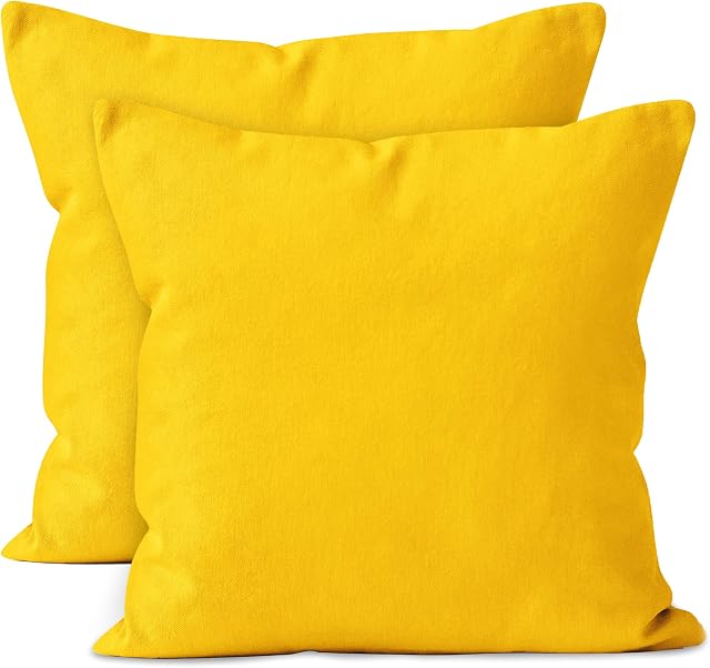 Encasa Homes Cushion Covers 2pc set (40 x 40 cm) - Sunbeam Yellow - Solid Dyed Cotton Canvas, Decorative Large Square Colourful Washable Throw Pillow Cases for Living Room, Sofa, Bedroom, Home & Hotel
