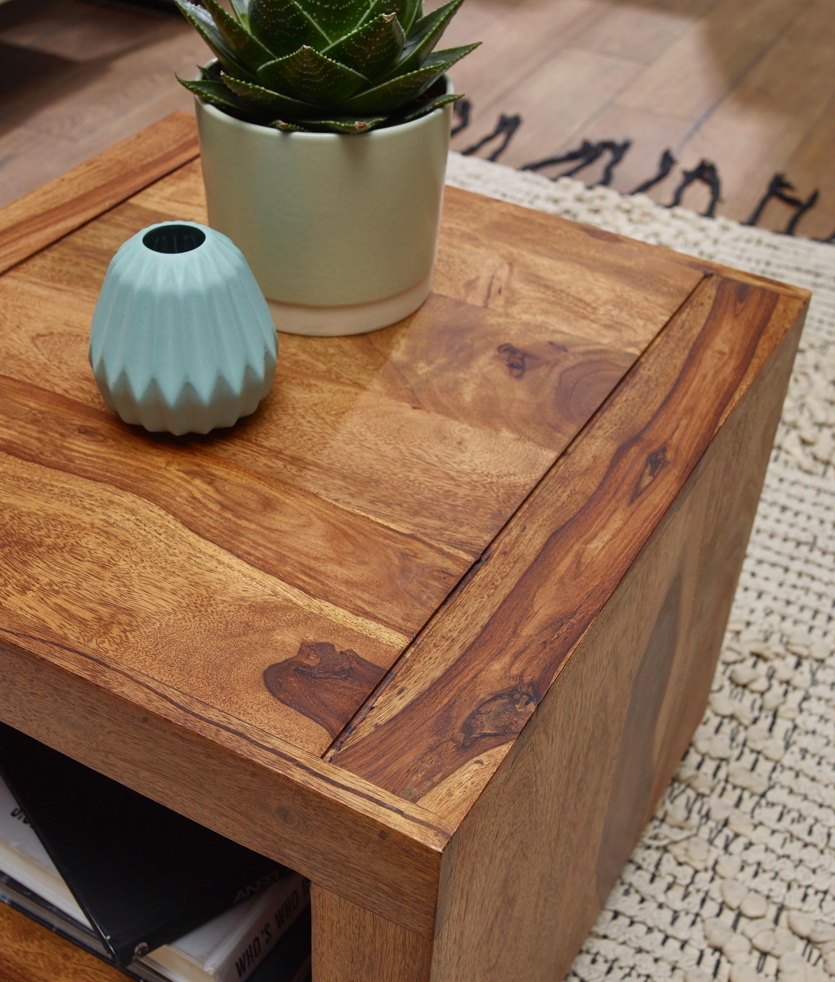 FineBuy Tavolino 50x50x45 cm Legno Massello di Sheesham Country Marrone