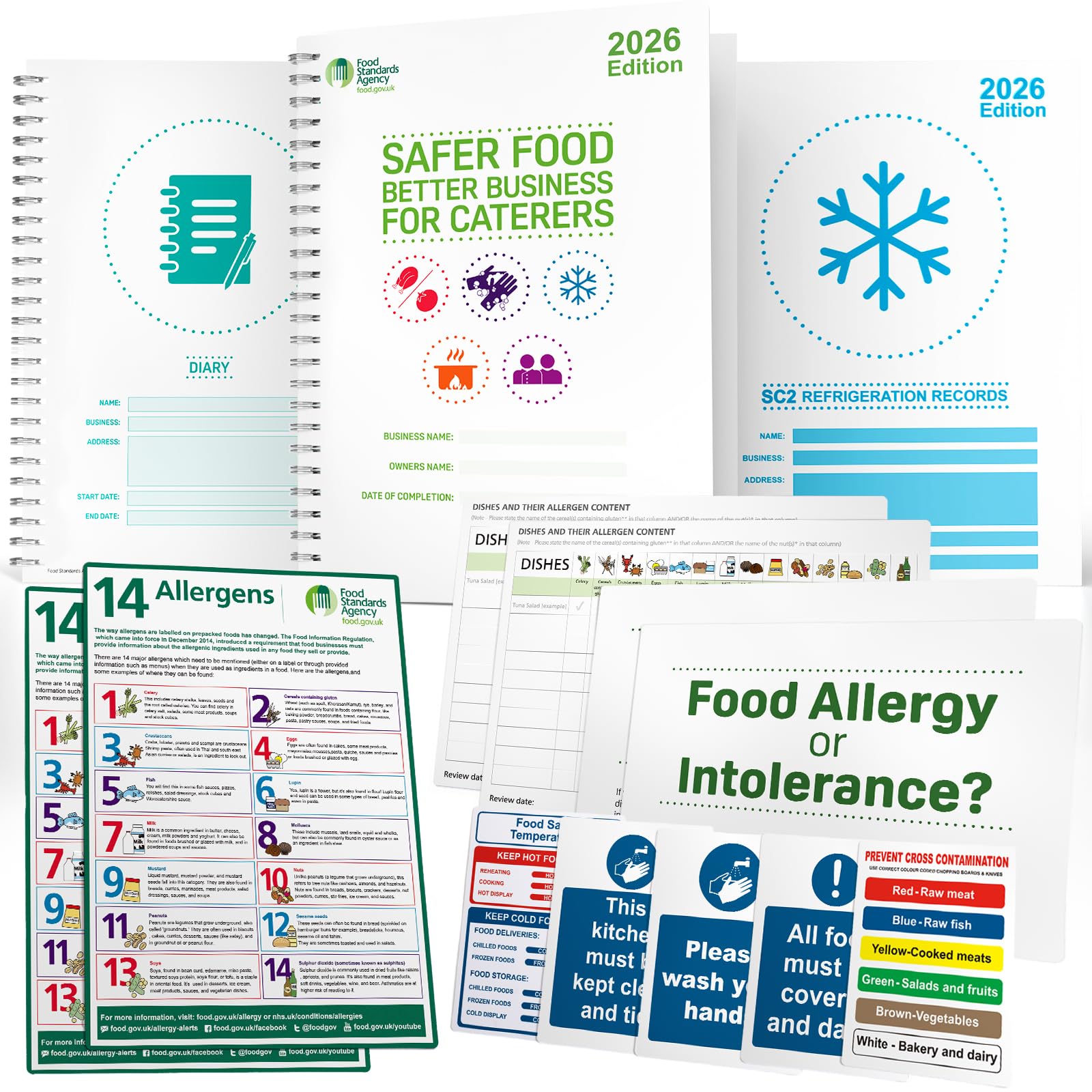 2026 Safer Food Better Business Complete Kit, SFBB Caterers Pack, 13M Diary & SC2 Temp Logs, HACCP/EHO Inspection Approved with Stickers & Hygiene Signs