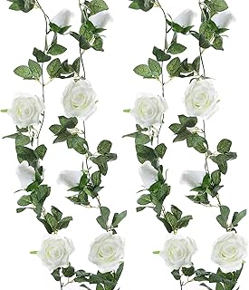 Felice Arts 2 Pack Cream Artificial Rose Vine Each 6.5FT Fake Rose Garland Hanging Flower Garland for Wedding Arch Table Arrangement Garden Swing Teepee Decor