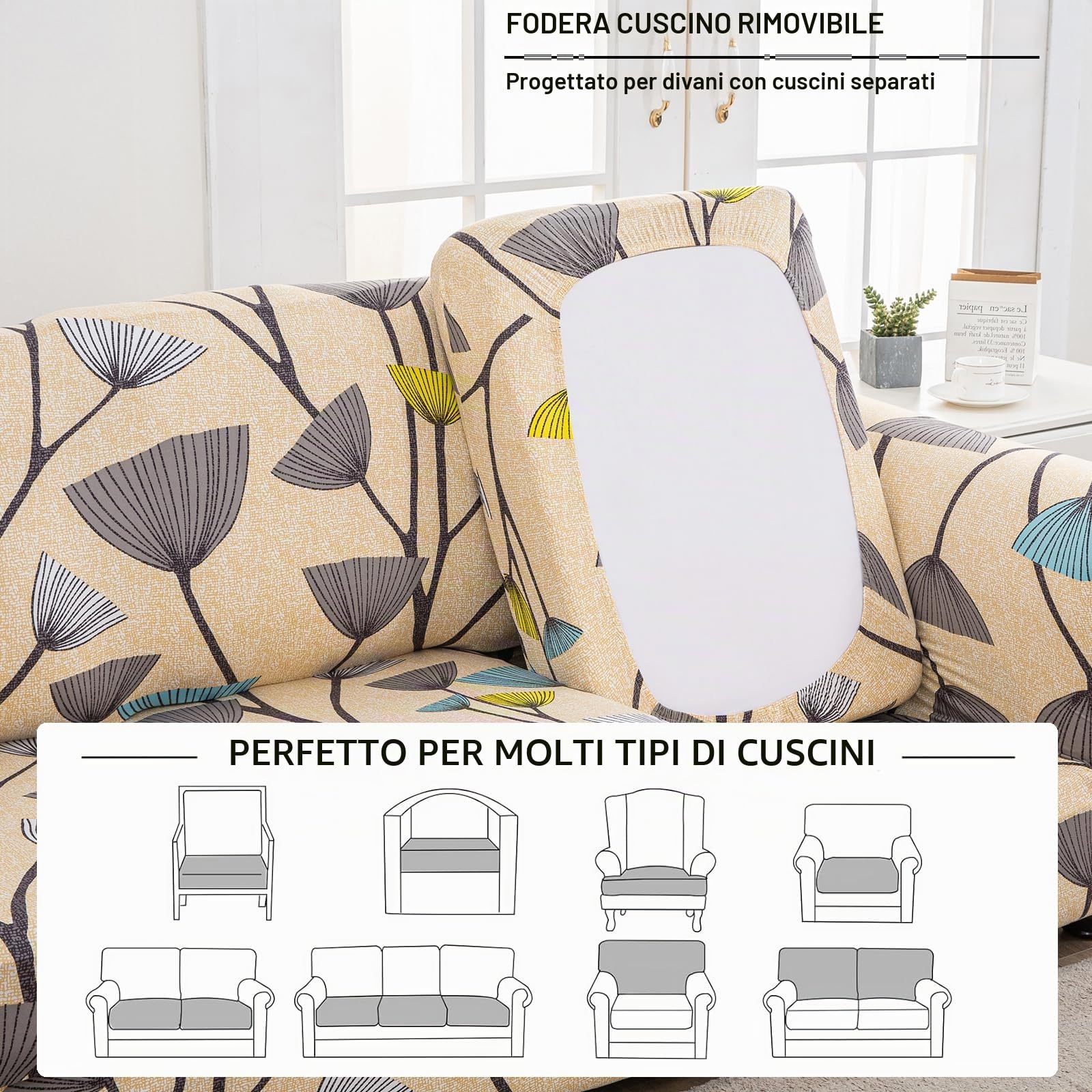 Copridivano Elasticizzato, Copri Divano 1/2/3 Posti con Cuscini Separati, Antigraffio Gatto, Antimacchia Lavabile Antiscivolo
