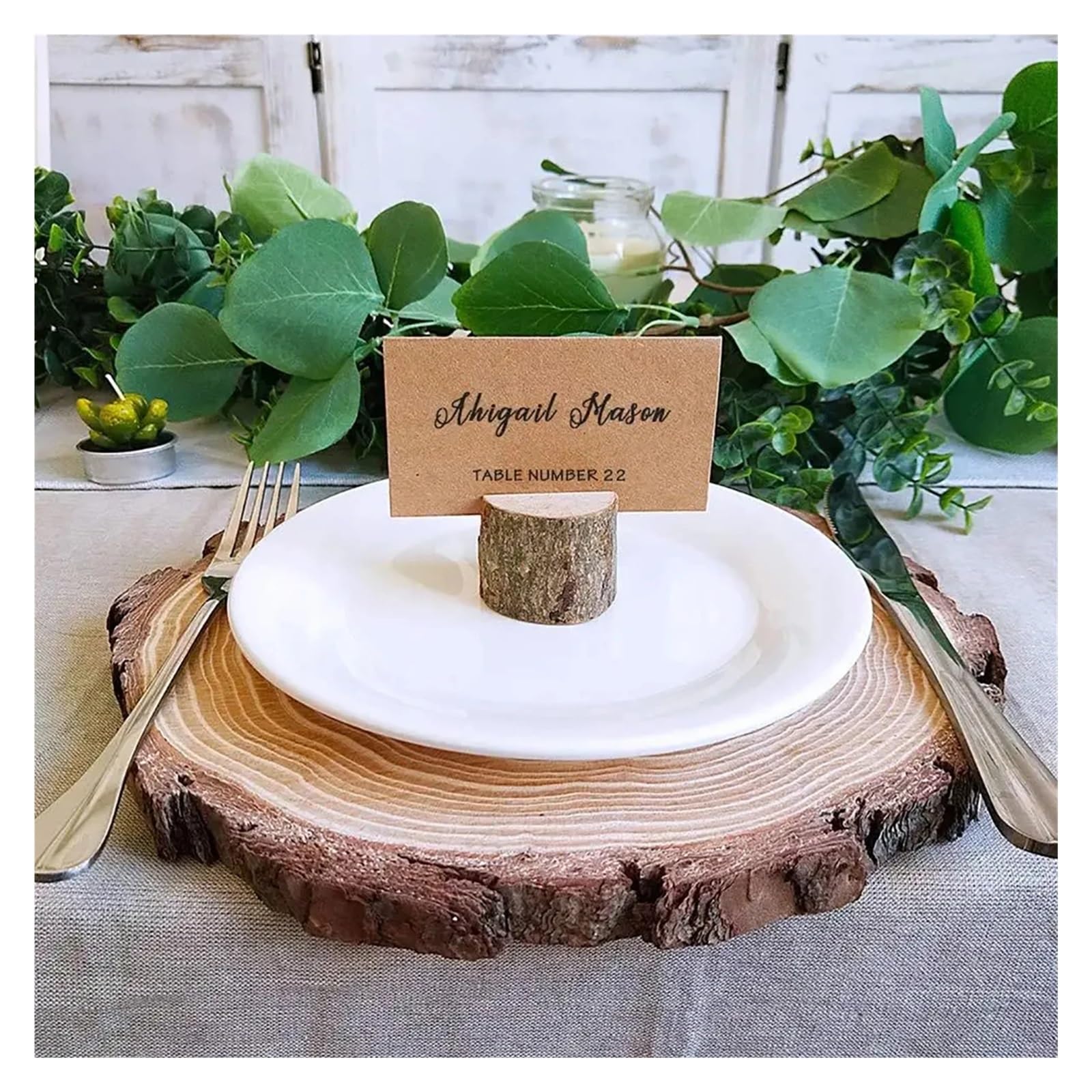 Kleine natürliche Holz Platzkartenhalter Ständer Hochzeit Party Geburtstag Tisch Nummer Halter