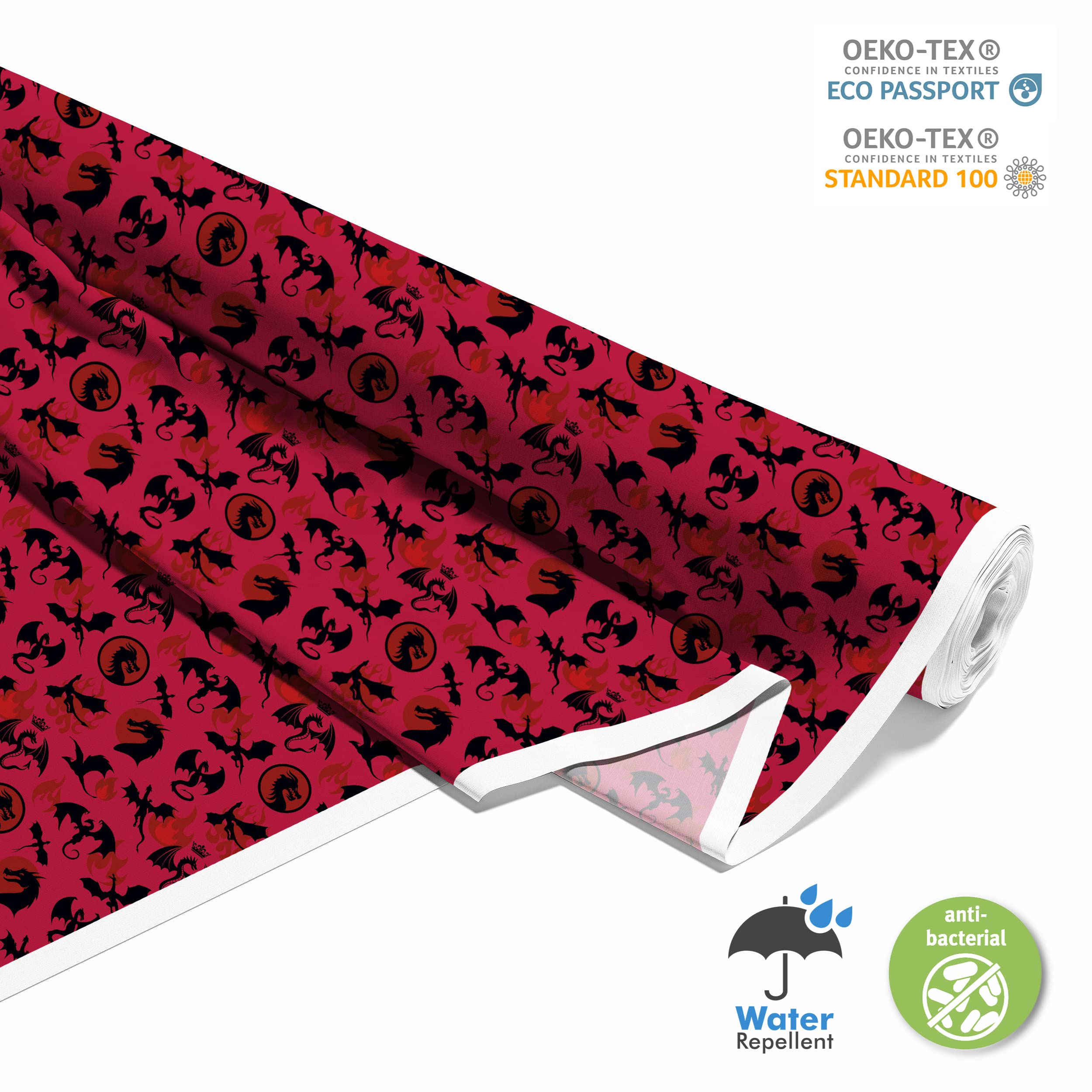 HEKO PANELS Oxford Wasserdichte Meterware Canvas Polyester Stoff Zum Nähen, Dekostoffe Wasserabweisend Blickdicht, Schwarze Drachen, 5 Meter 155 x 500 cm