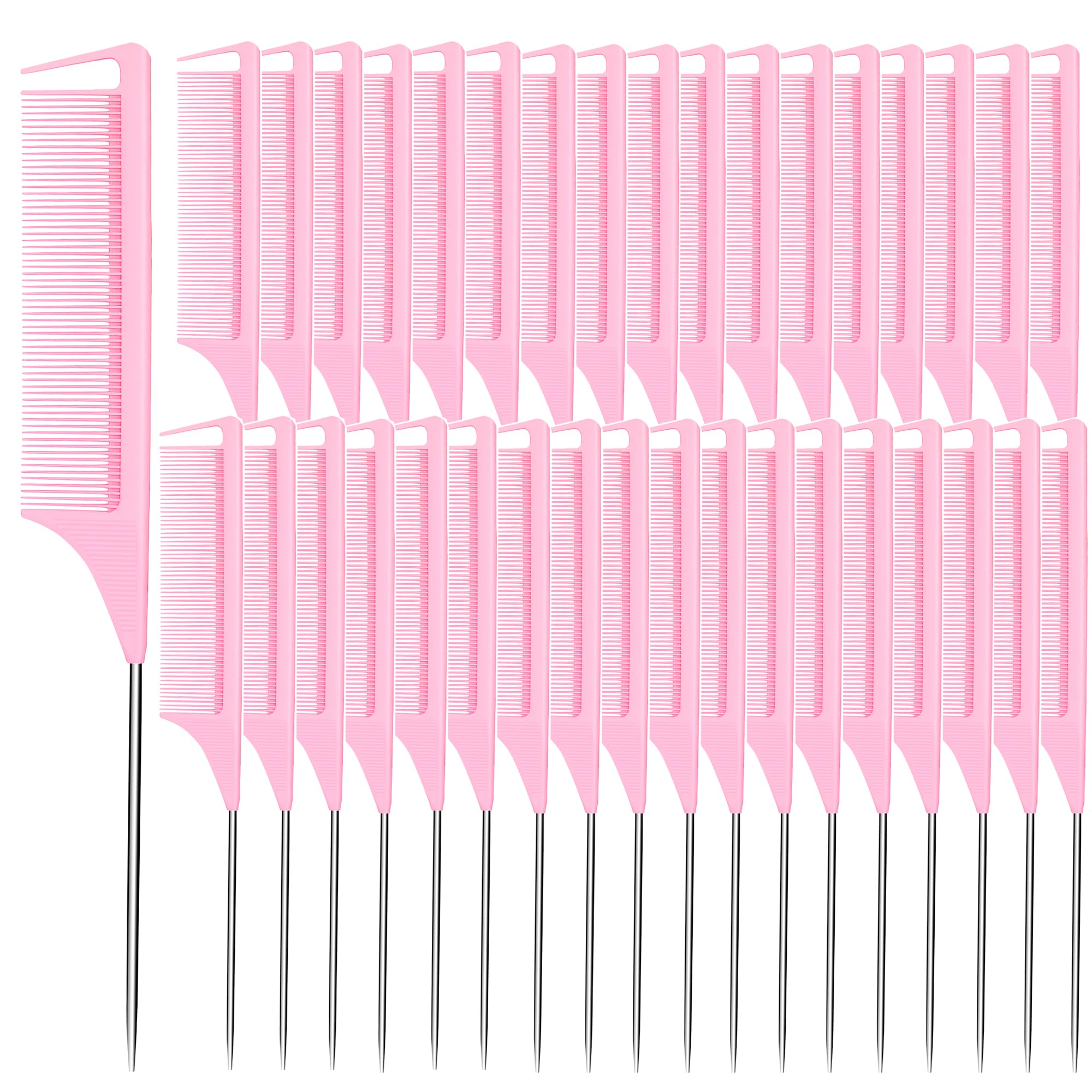 Rat Tail Combs 40 PCS, Hair Parting Combs for Braiding Hair Carbon fiber heat-resistant anti-static, for Styling Pink